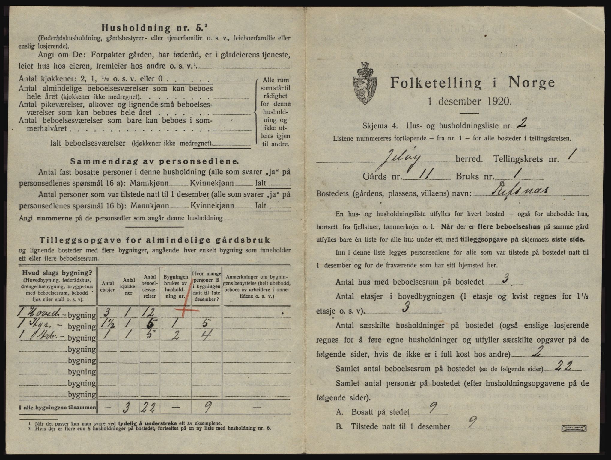 SAO, 1920 census for Moss land district, 1920, p. 39