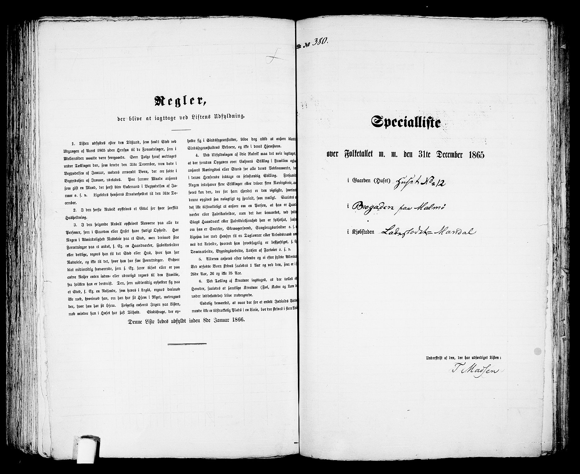 RA, 1865 census for Mandal/Mandal, 1865, p. 768