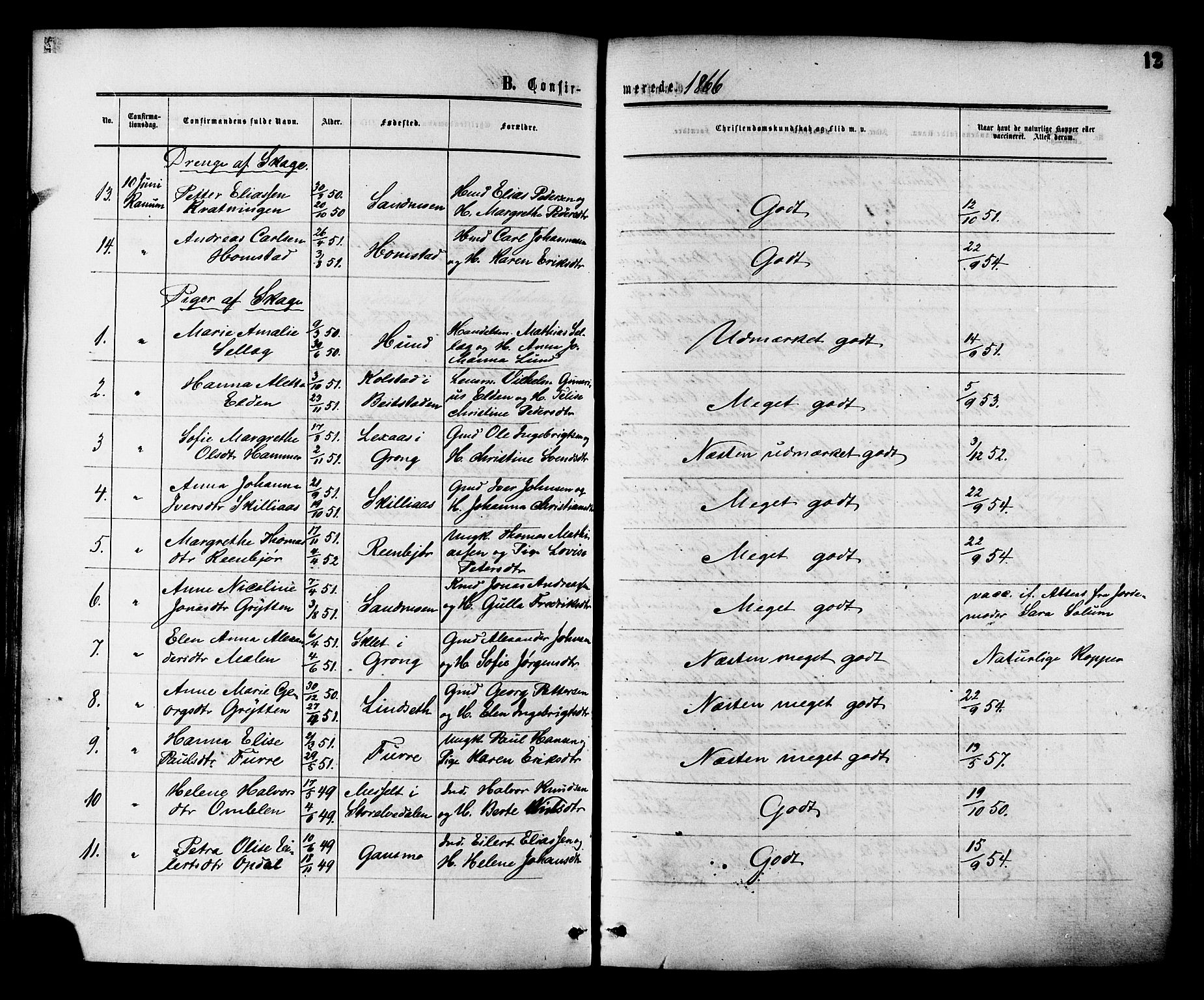 Ministerialprotokoller, klokkerbøker og fødselsregistre - Nord-Trøndelag, SAT/A-1458/764/L0553: Parish register (official) no. 764A08, 1858-1880, p. 12