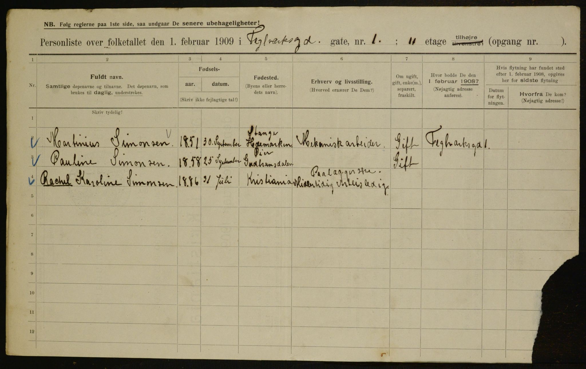 OBA, Municipal Census 1909 for Kristiania, 1909, p. 97263