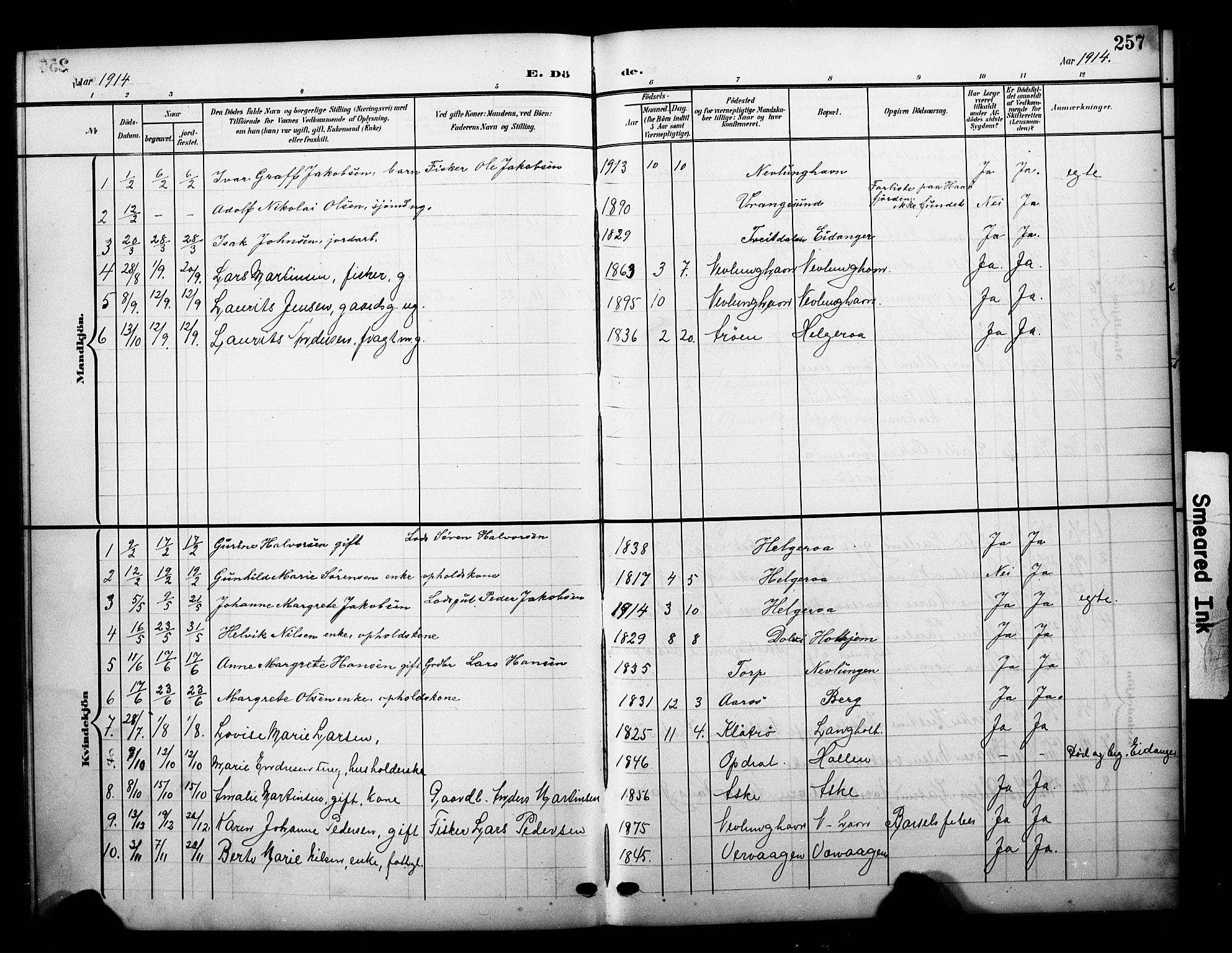 Brunlanes kirkebøker, AV/SAKO-A-342/G/Gb/L0003: Parish register (copy) no. II 3, 1903-1928, p. 257