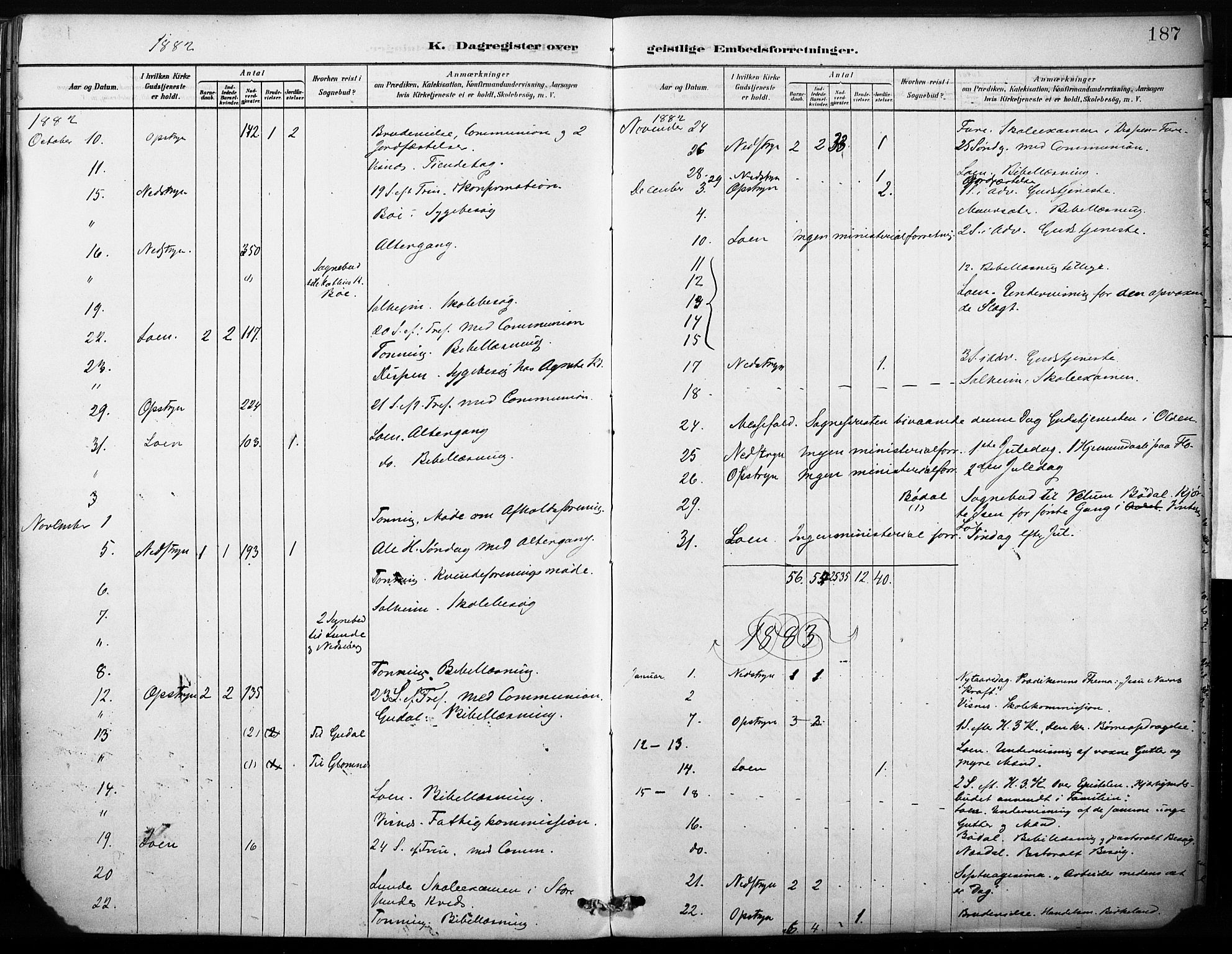 Stryn Sokneprestembete, AV/SAB-A-82501: Parish register (official) no. B 1, 1878-1907, p. 187