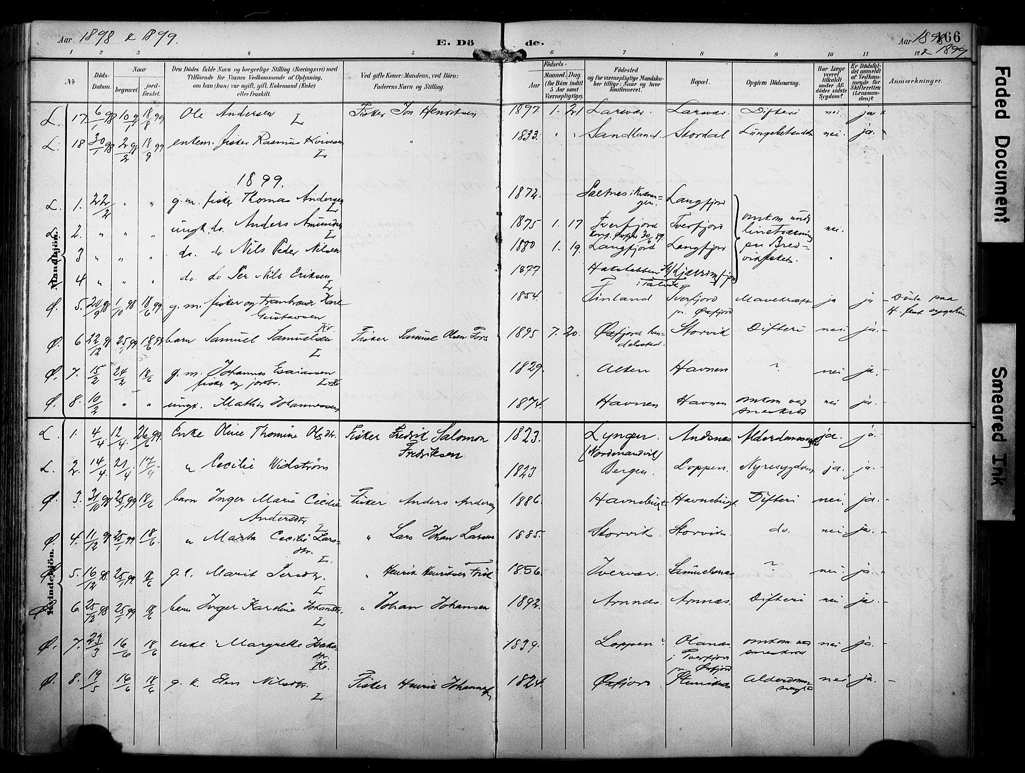 Loppa sokneprestkontor, SATØ/S-1339/H/Ha/L0009kirke: Parish register (official) no. 9, 1895-1909, p. 166
