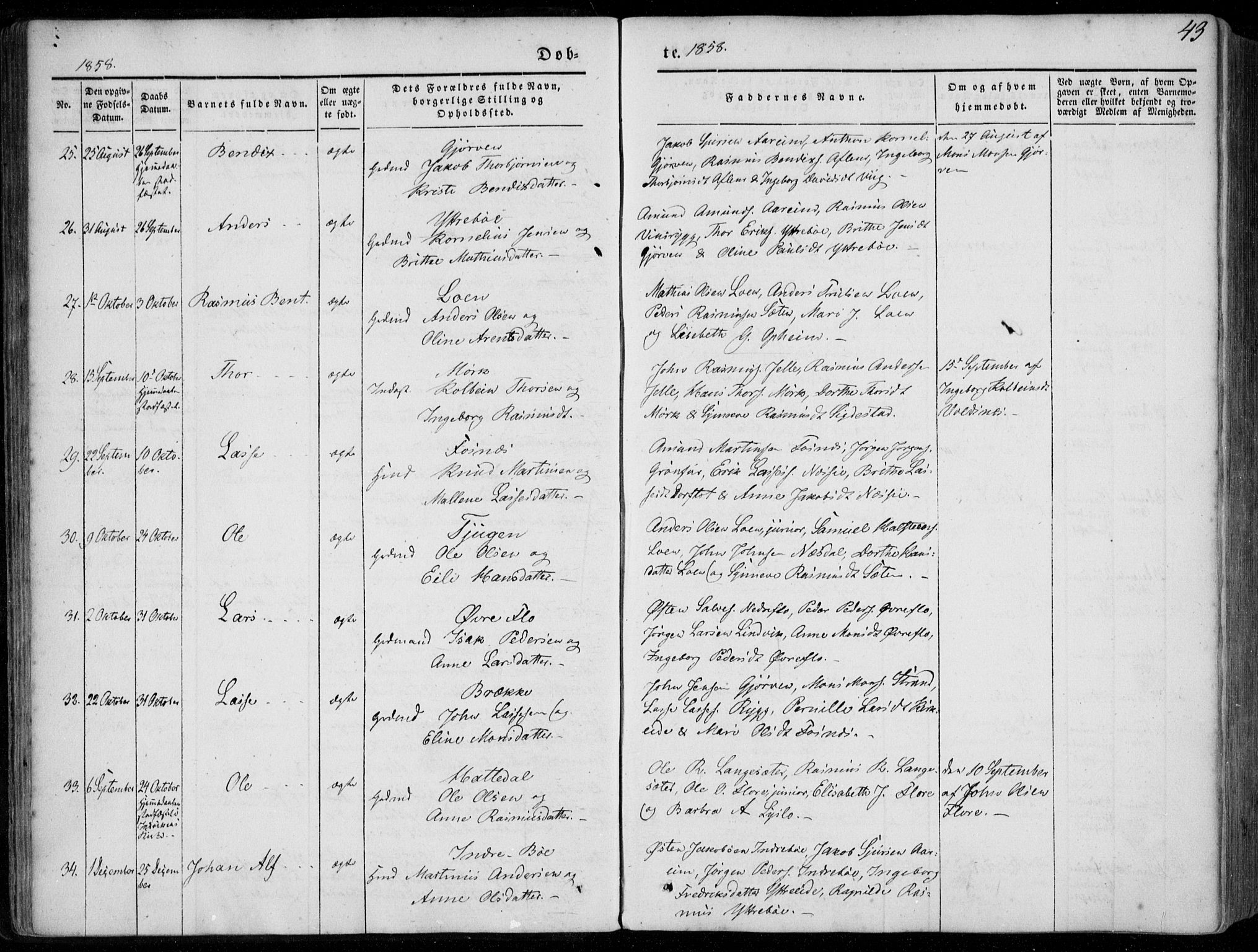 Stryn Sokneprestembete, AV/SAB-A-82501: Parish register (official) no. A 2, 1844-1861, p. 43