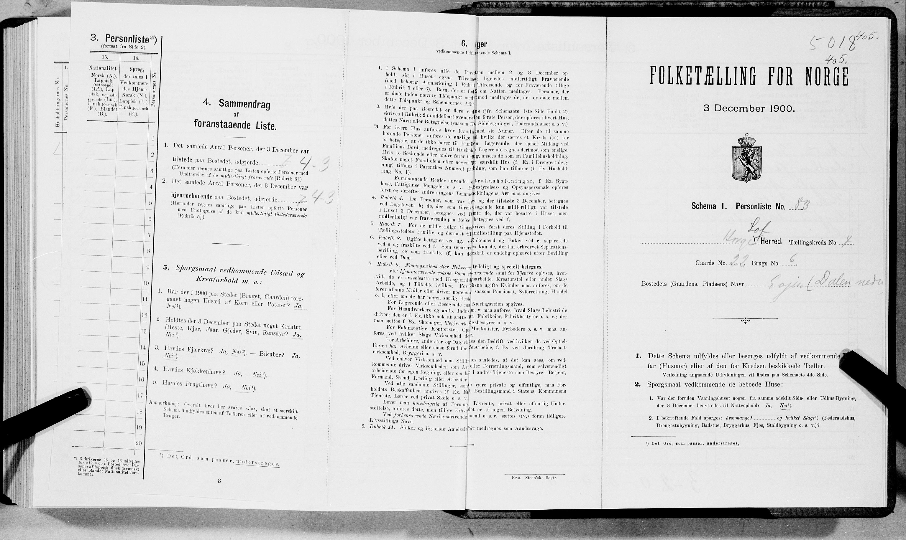 SAT, 1900 census for Borge, 1900, p. 434