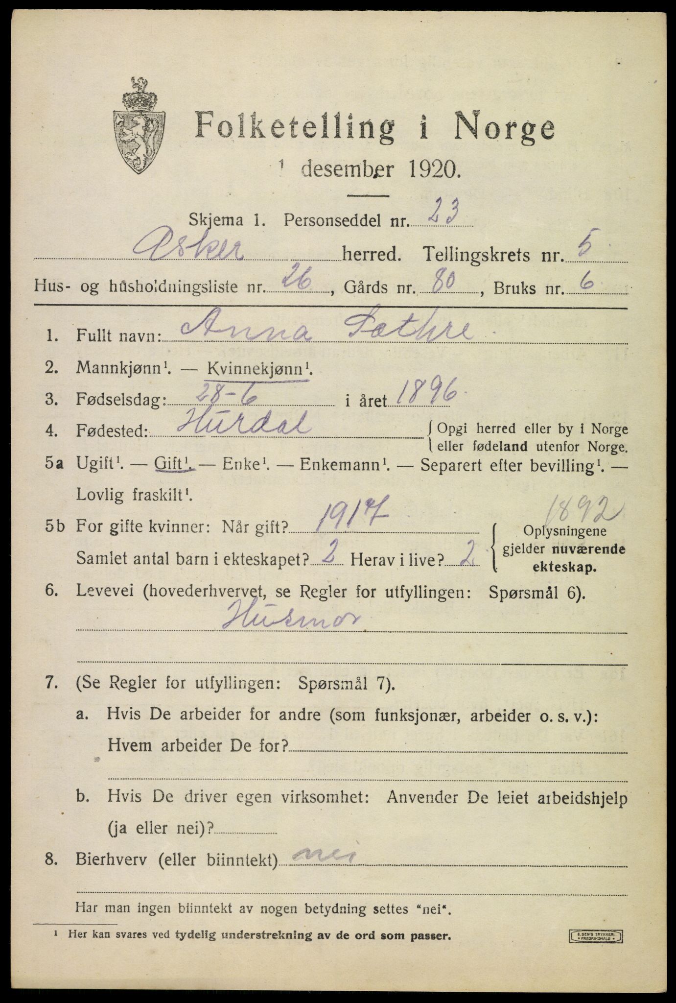 SAO, 1920 census for Asker, 1920, p. 12644