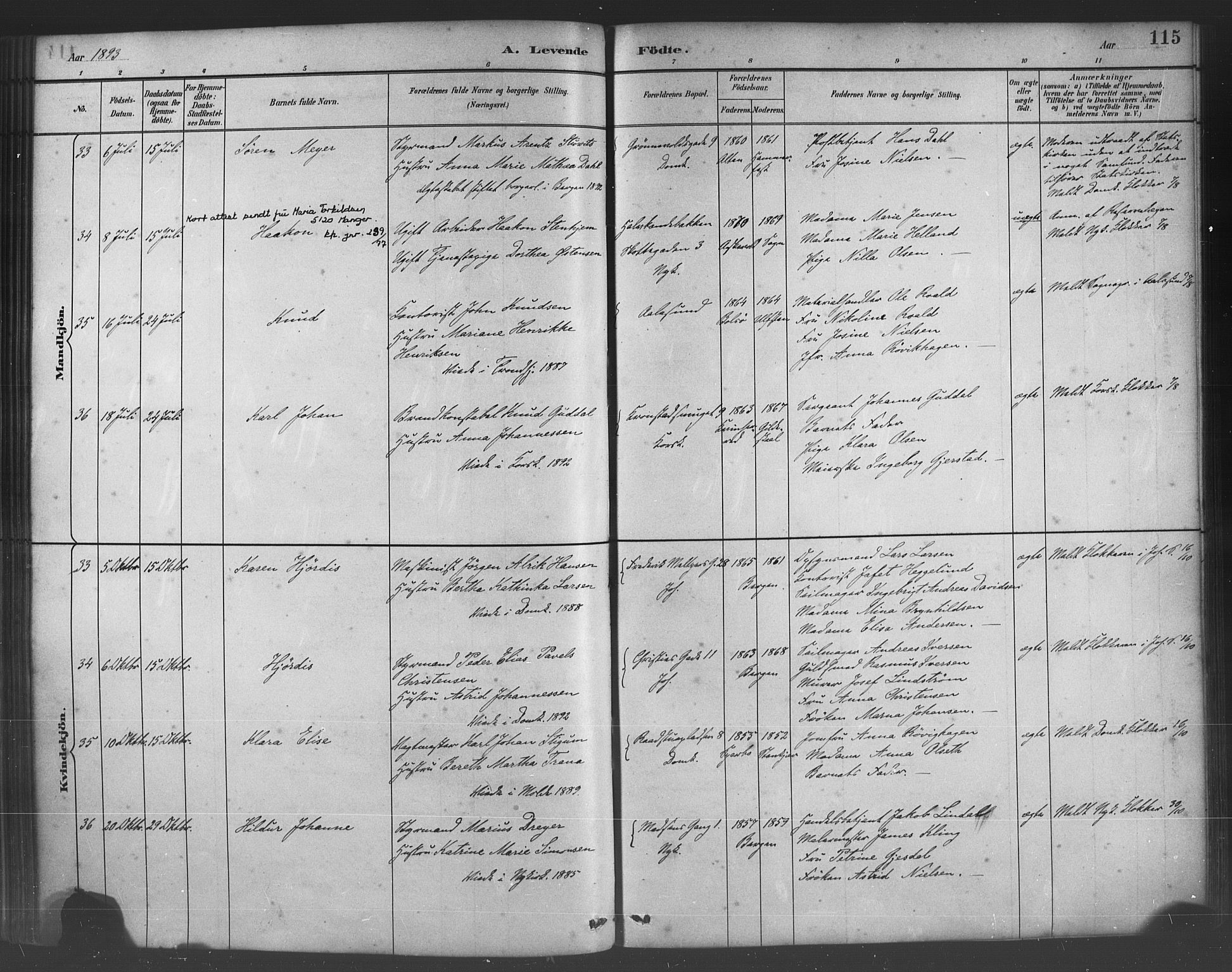 Fødselsstiftelsens sokneprestembete*, SAB/-: Parish register (official) no. A 2, 1884-1900, p. 115