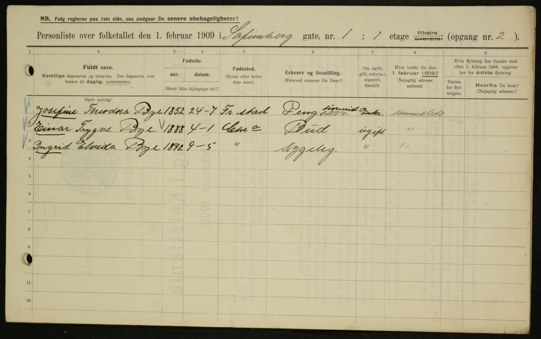 OBA, Municipal Census 1909 for Kristiania, 1909, p. 88965