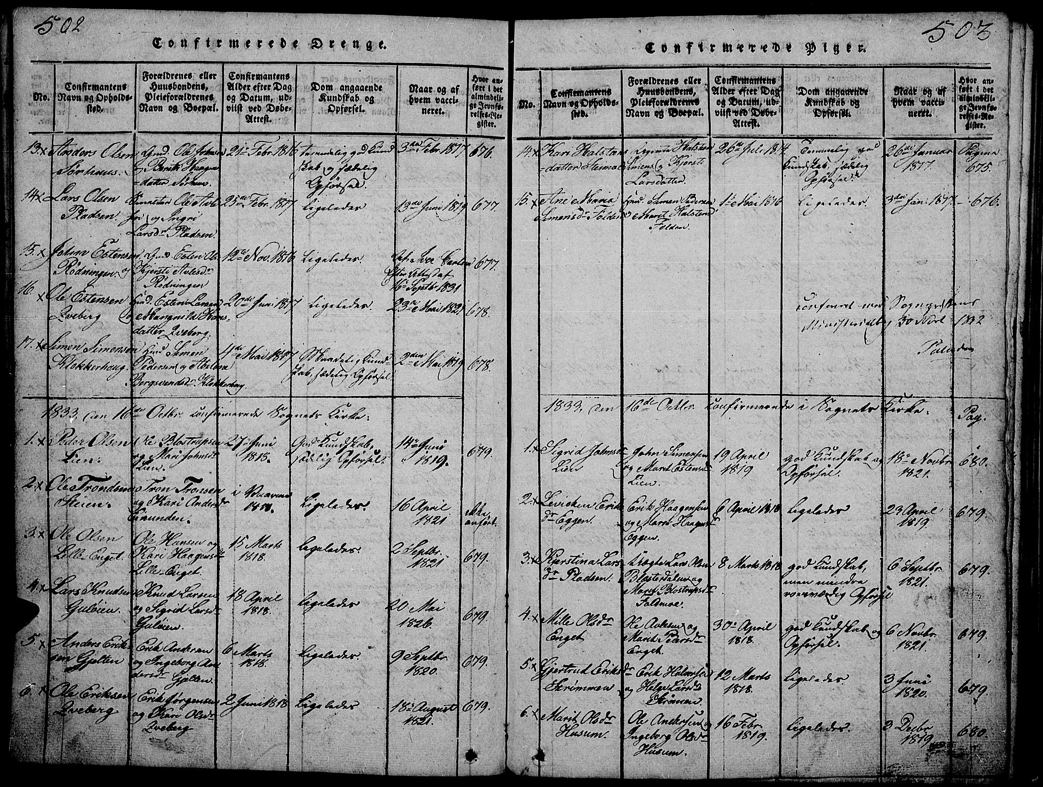 Tynset prestekontor, SAH/PREST-058/H/Ha/Hab/L0002: Parish register (copy) no. 2, 1814-1862, p. 502-503