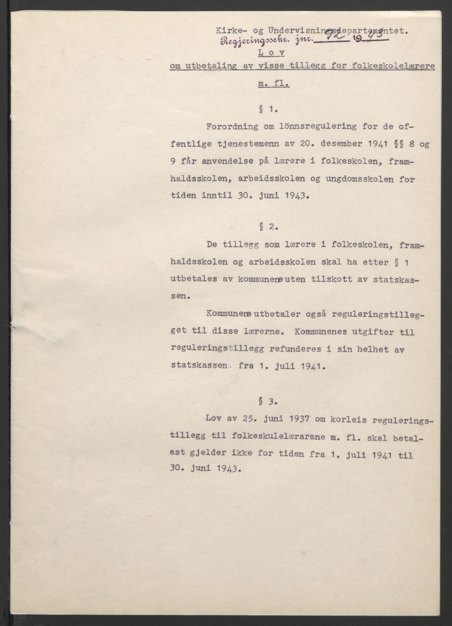 NS-administrasjonen 1940-1945 (Statsrådsekretariatet, de kommisariske statsråder mm), AV/RA-S-4279/D/Db/L0099: Lover, 1943, p. 160