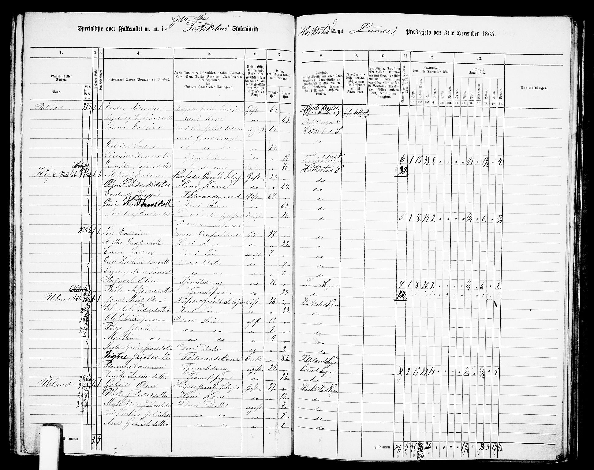 RA, 1865 census for Lund, 1865, p. 76