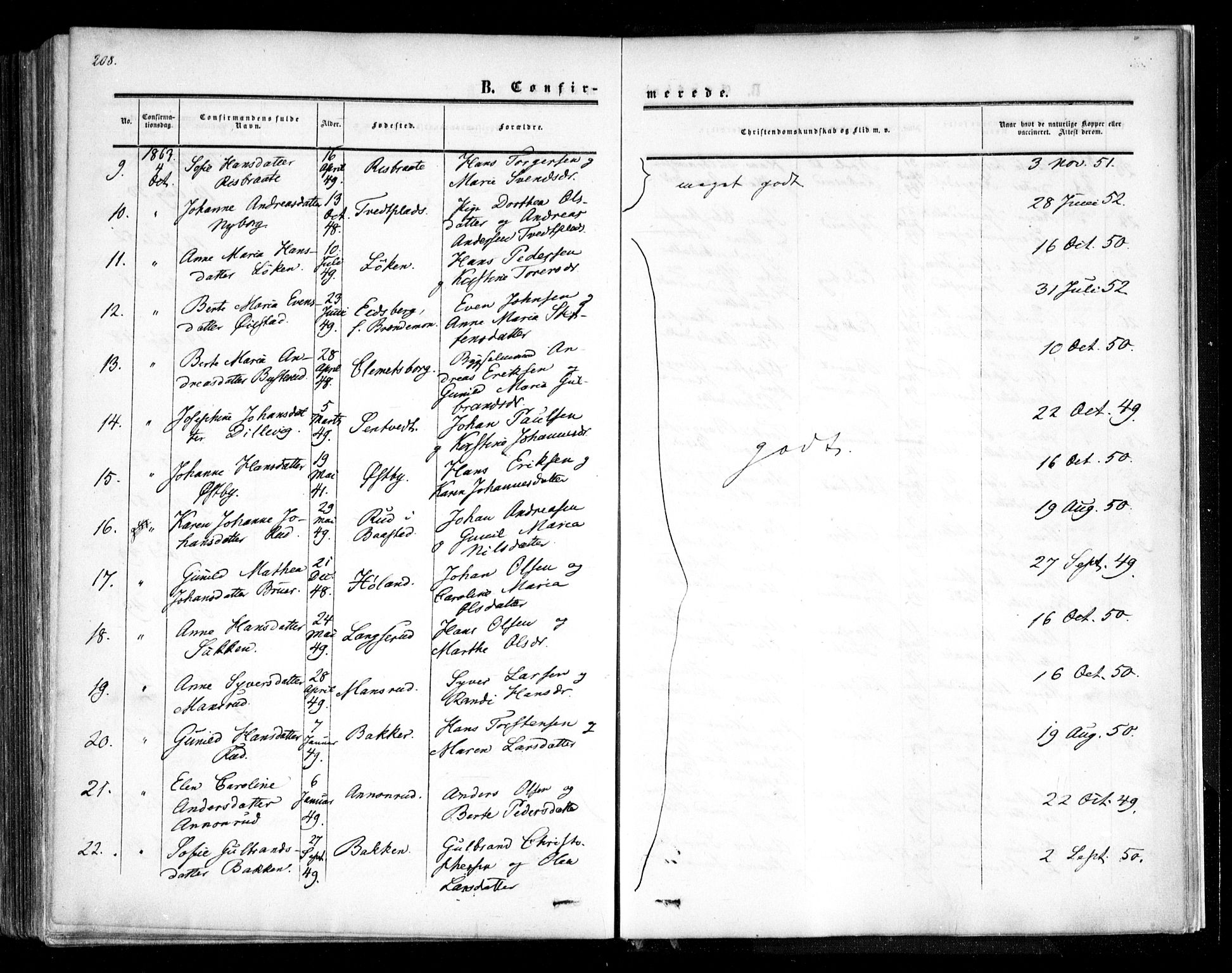 Trøgstad prestekontor Kirkebøker, SAO/A-10925/F/Fa/L0008.a: Parish register (official) no. I 8A, 1855-1864, p. 208