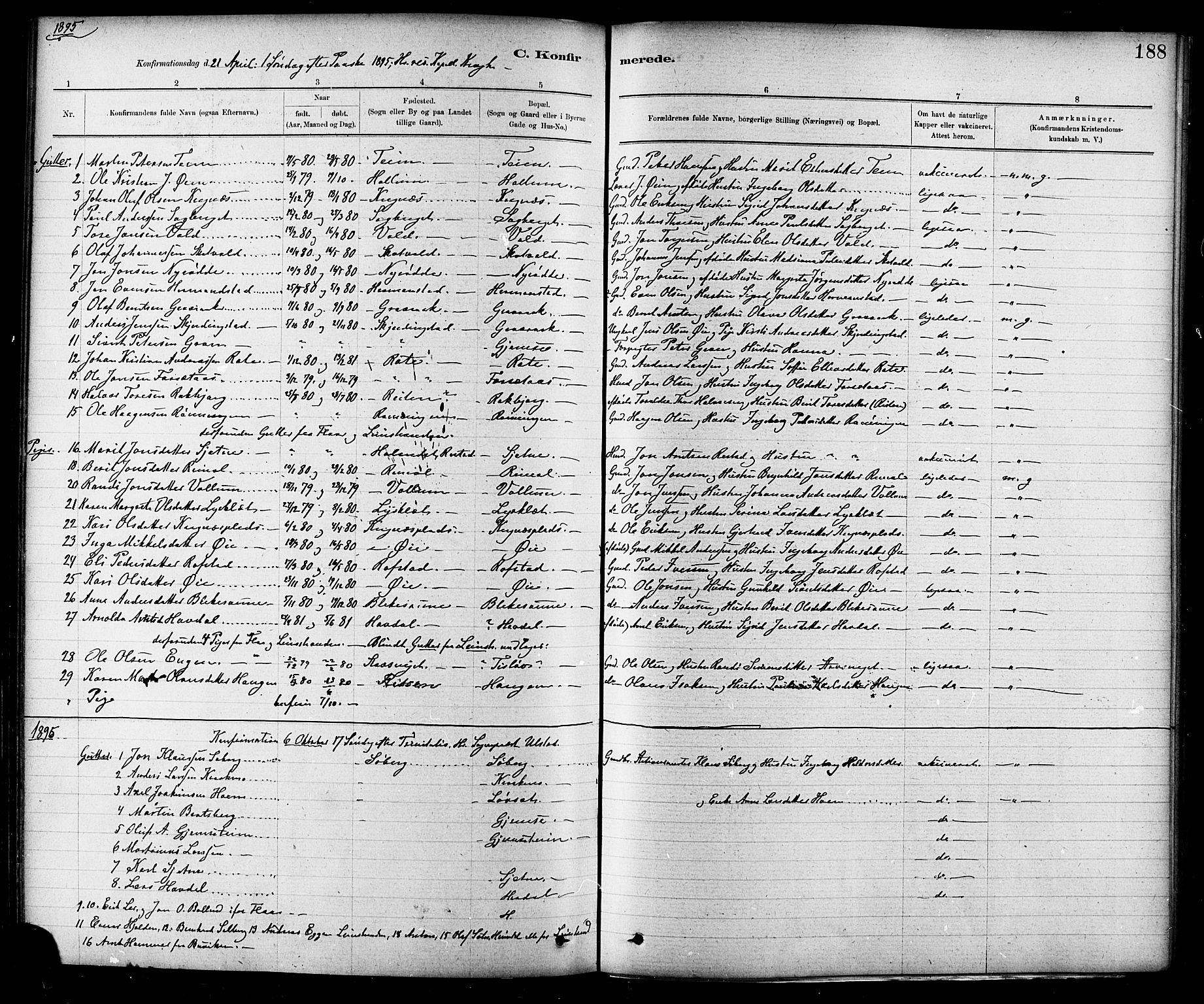 Ministerialprotokoller, klokkerbøker og fødselsregistre - Sør-Trøndelag, AV/SAT-A-1456/691/L1094: Parish register (copy) no. 691C05, 1879-1911, p. 188