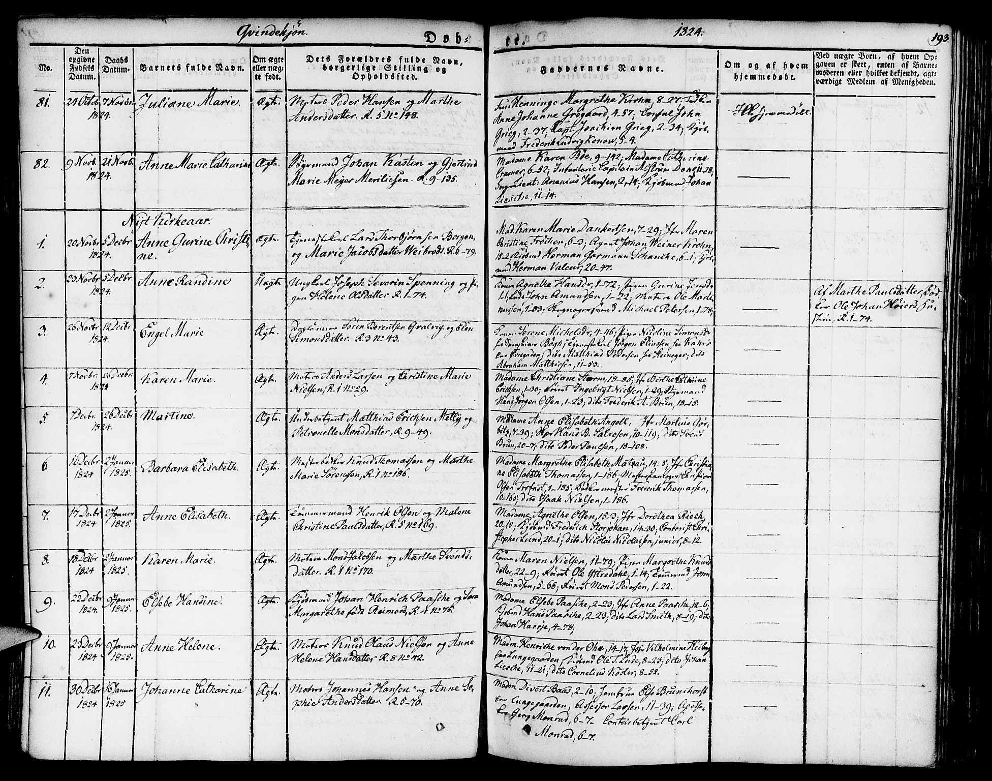 Nykirken Sokneprestembete, SAB/A-77101/H/Haa/L0012: Parish register (official) no. A 12, 1821-1844, p. 193