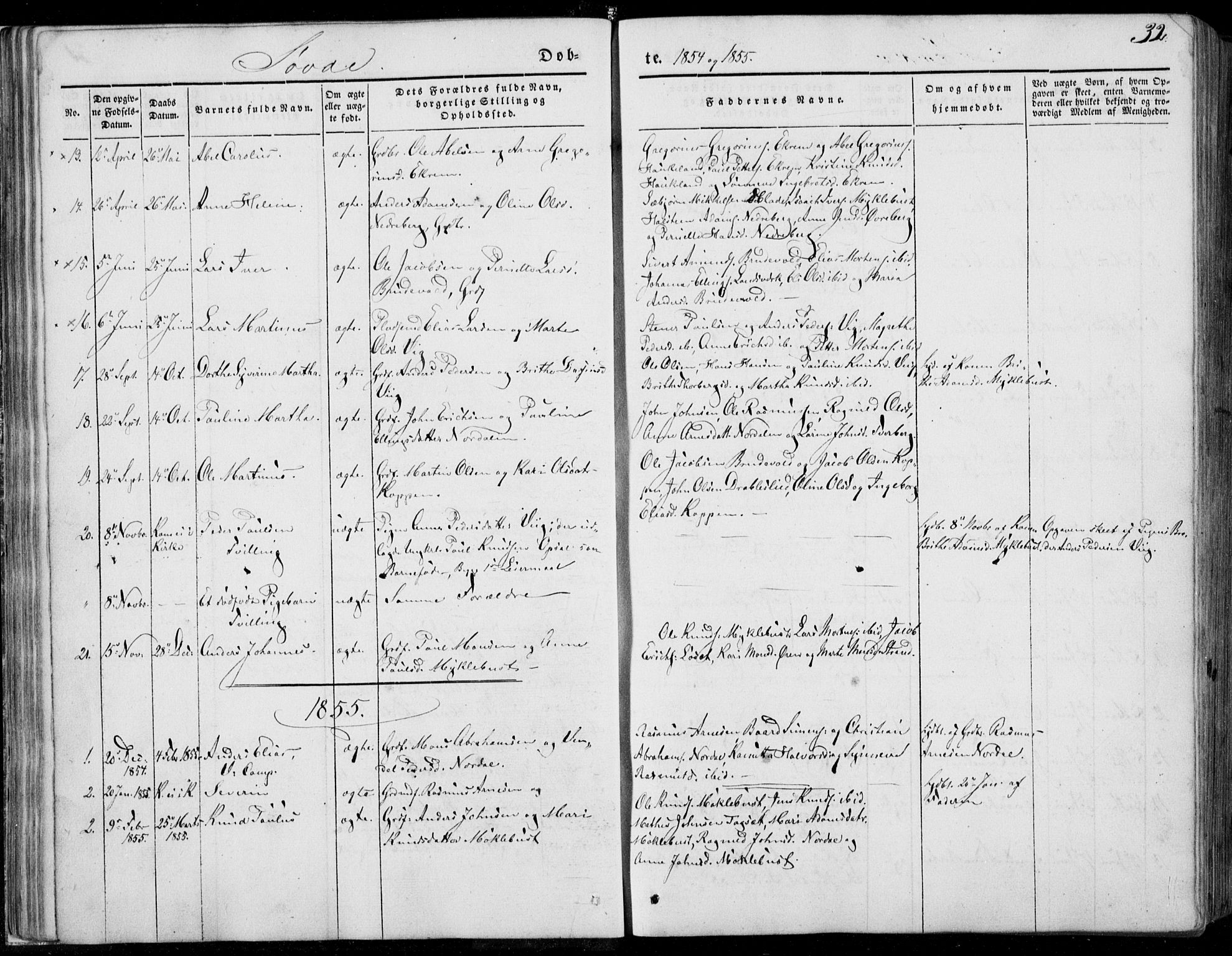 Ministerialprotokoller, klokkerbøker og fødselsregistre - Møre og Romsdal, AV/SAT-A-1454/502/L0023: Parish register (official) no. 502A01, 1844-1873, p. 32