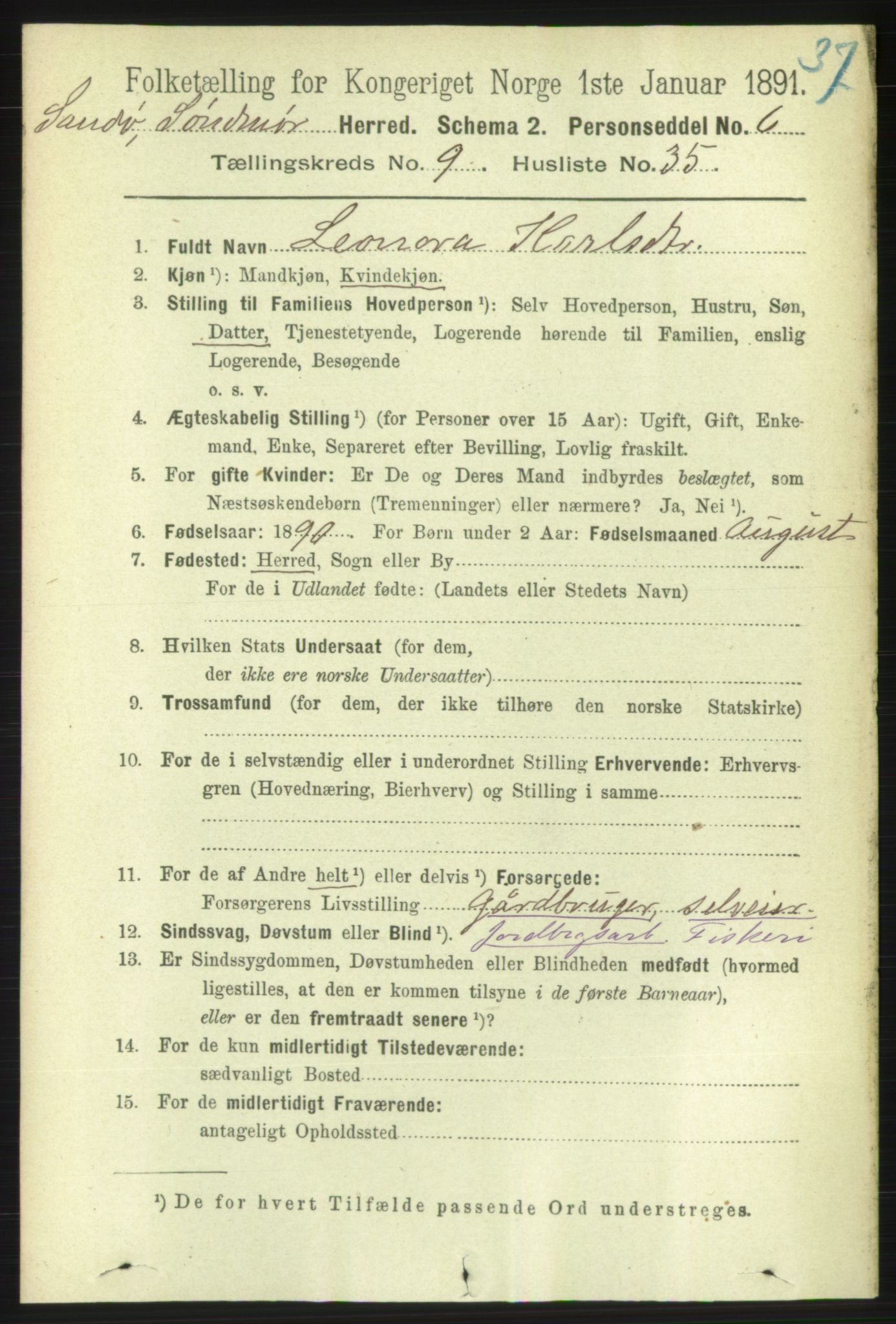 RA, 1891 census for 1514 Sande, 1891, p. 1710