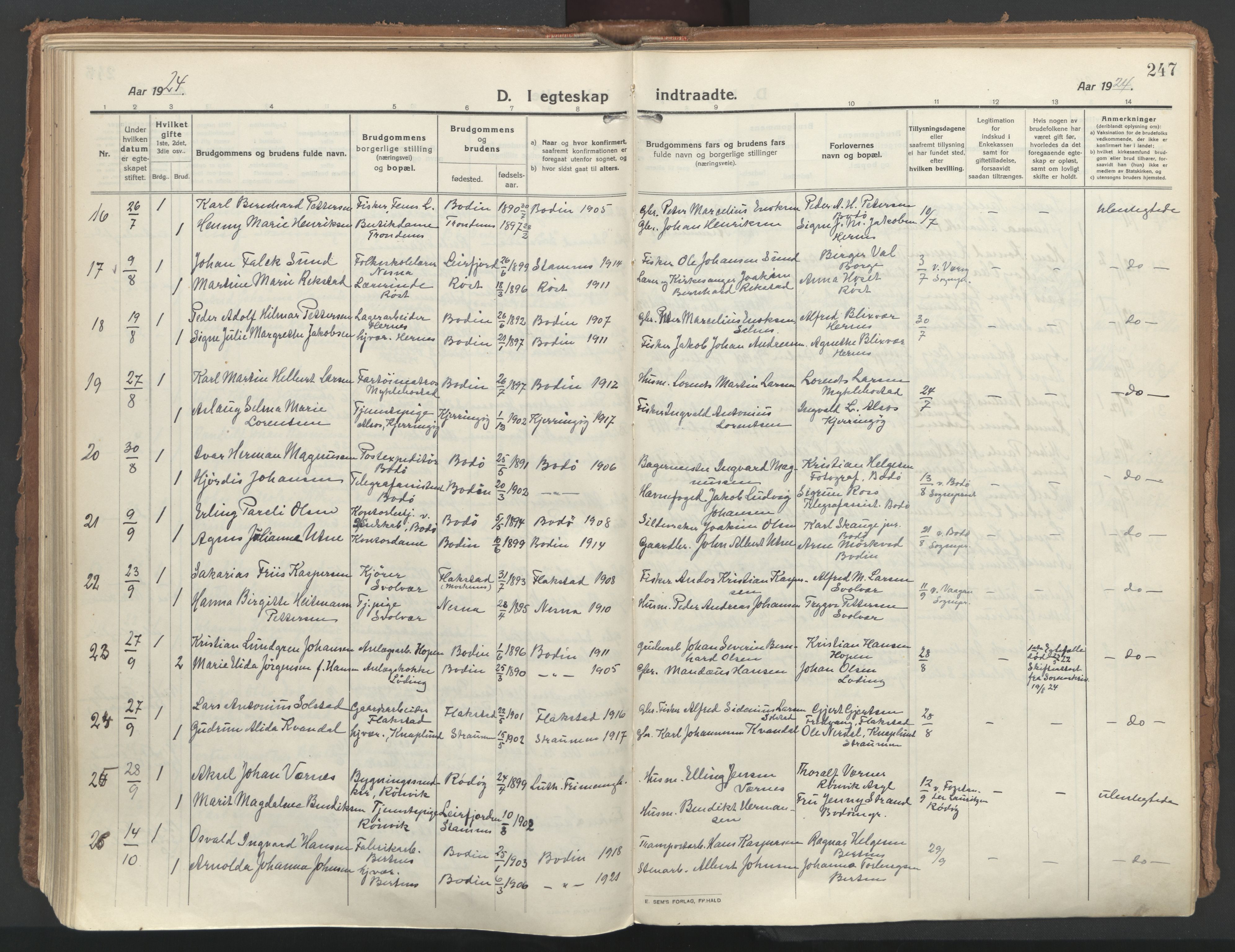 Ministerialprotokoller, klokkerbøker og fødselsregistre - Nordland, SAT/A-1459/802/L0060: Parish register (official) no. 802A07, 1916-1933, p. 247