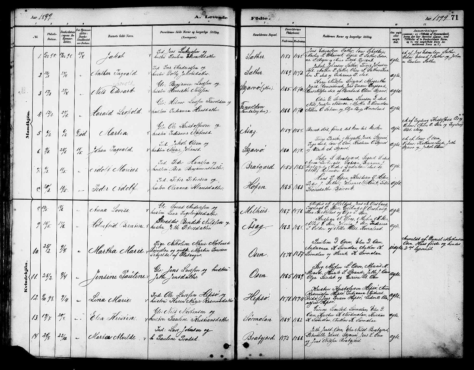 Ministerialprotokoller, klokkerbøker og fødselsregistre - Sør-Trøndelag, SAT/A-1456/658/L0726: Parish register (copy) no. 658C02, 1883-1908, p. 71