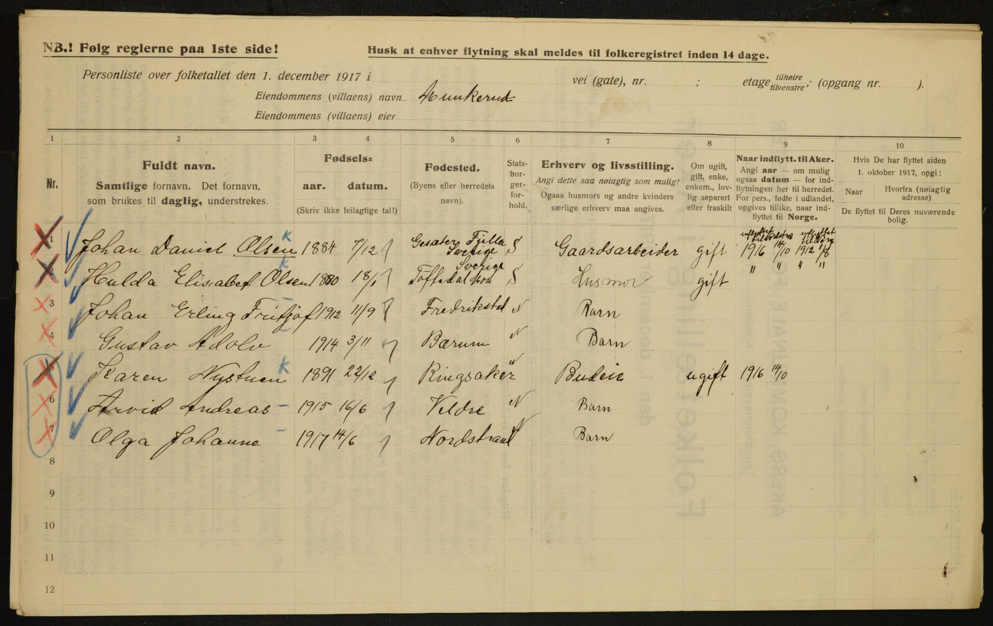 OBA, Municipal Census 1917 for Aker, 1917, p. 18574