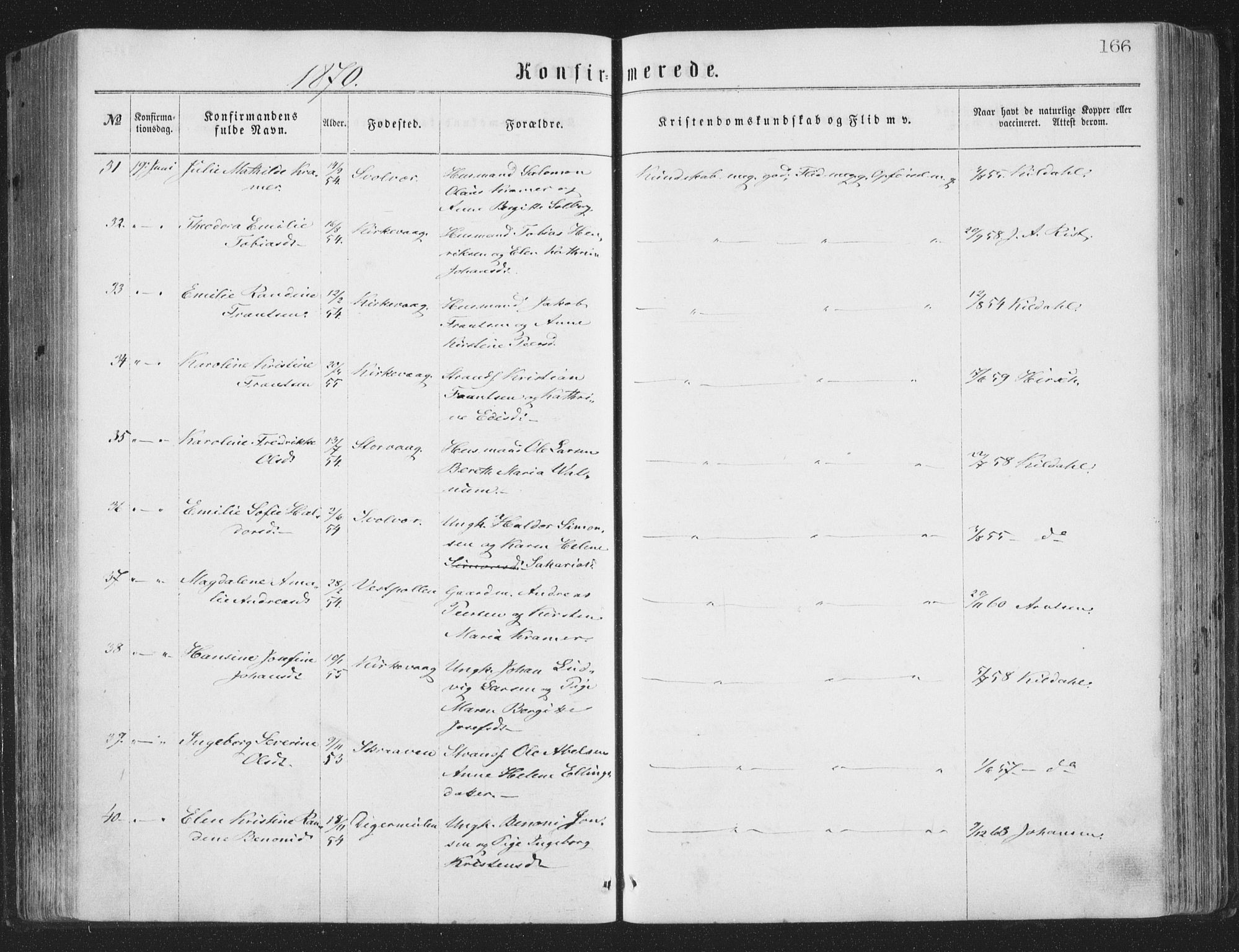 Ministerialprotokoller, klokkerbøker og fødselsregistre - Nordland, AV/SAT-A-1459/874/L1057: Parish register (official) no. 874A01, 1866-1877, p. 166