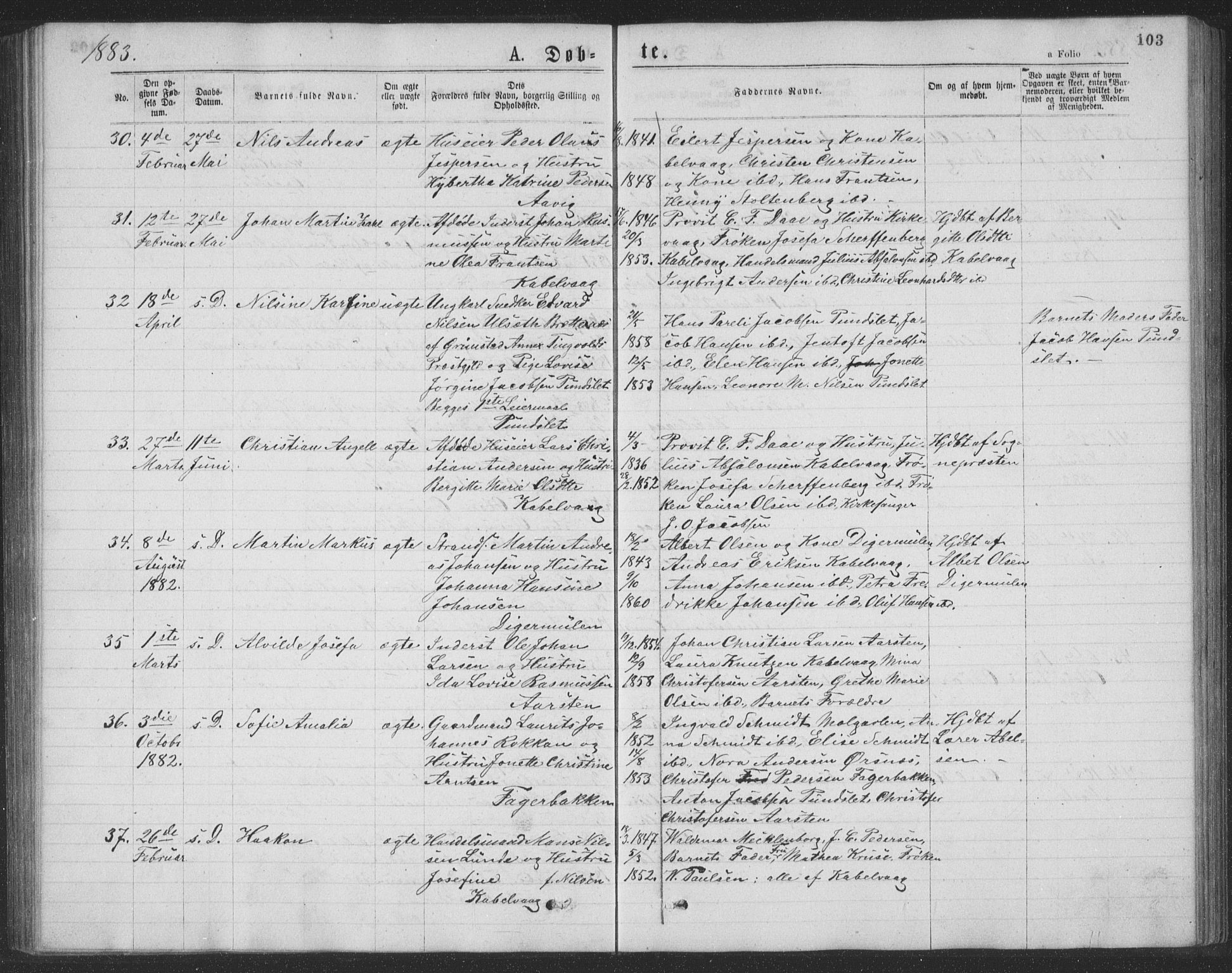 Ministerialprotokoller, klokkerbøker og fødselsregistre - Nordland, AV/SAT-A-1459/874/L1075: Parish register (copy) no. 874C04, 1876-1883, p. 103