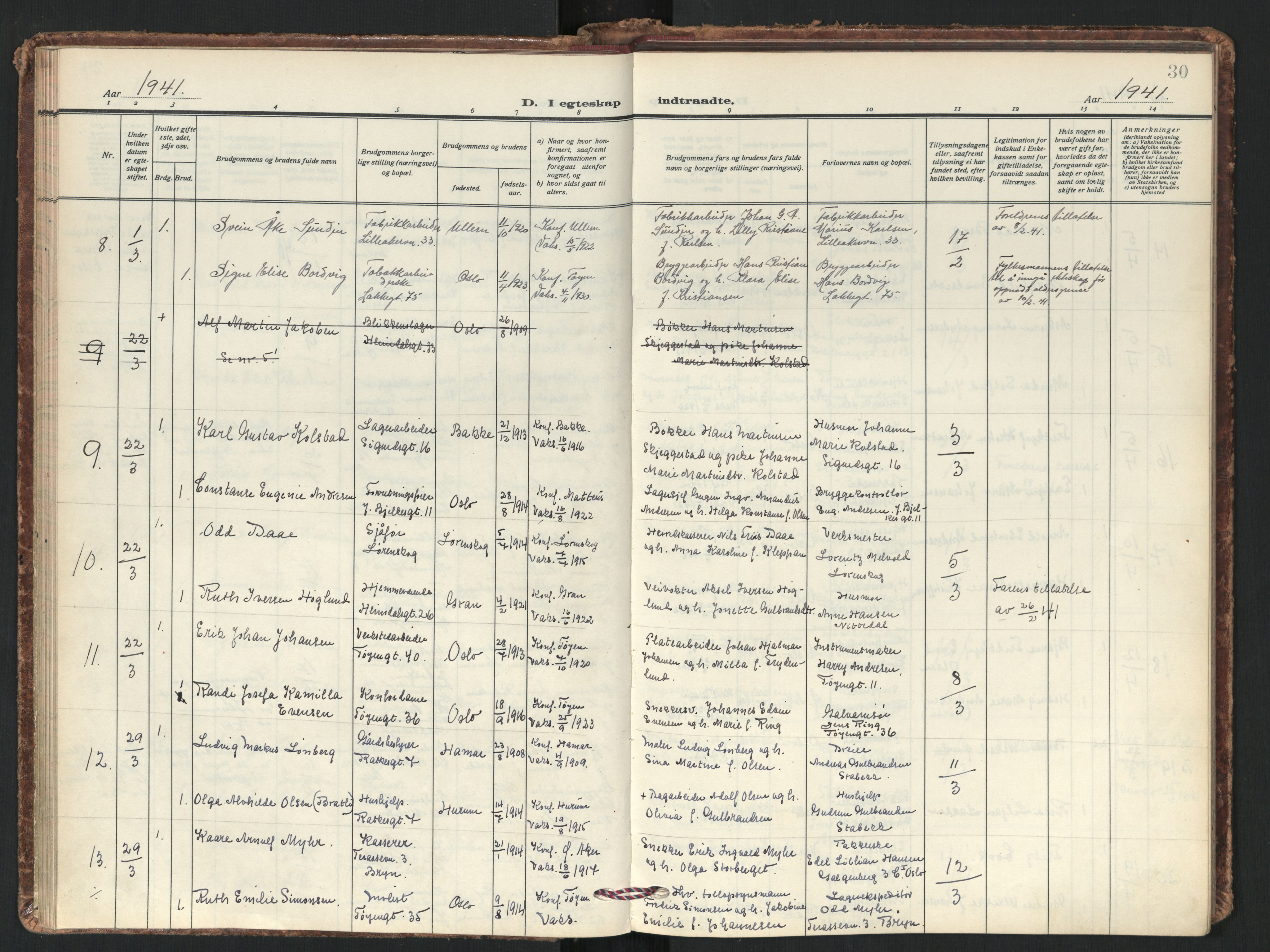 Tøyen prestekontor Kirkebøker, AV/SAO-A-10167a/F/Fa/L0008: Parish register (official) no. I 8, 1939-1969, p. 30