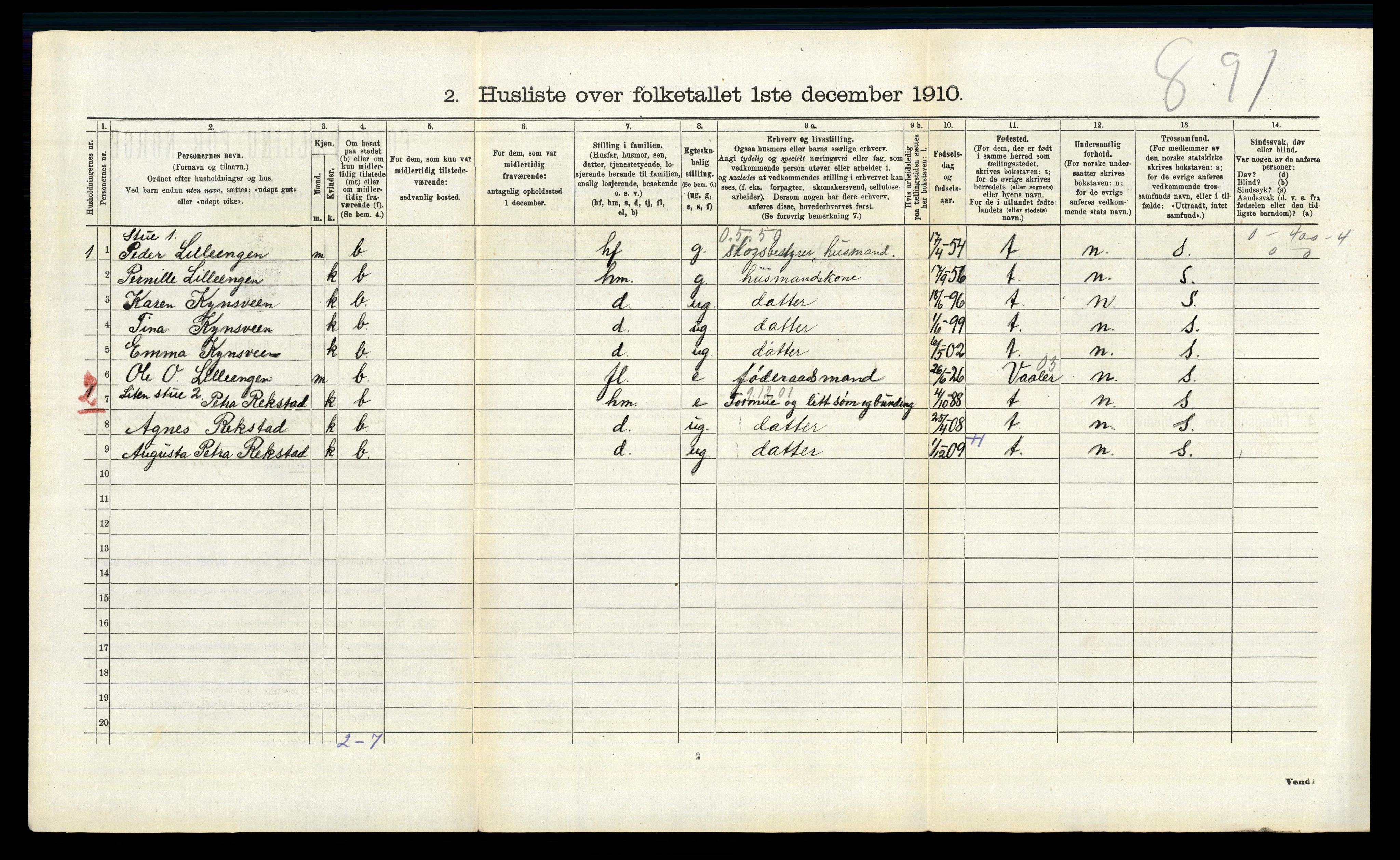 RA, 1910 census for Elverum, 1910, p. 3124