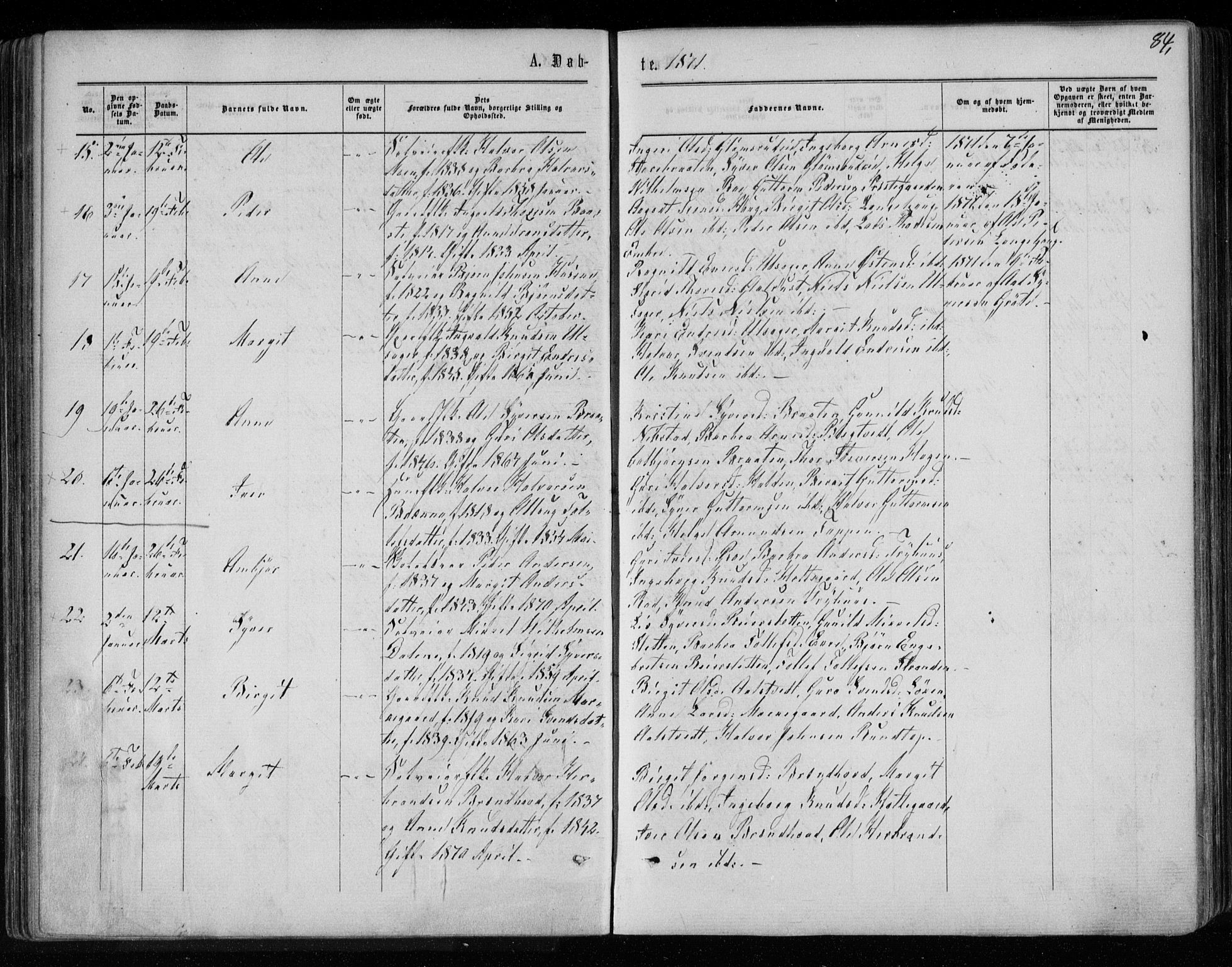 Gol kirkebøker, AV/SAKO-A-226/F/Fa/L0003: Parish register (official) no. I 3, 1863-1875, p. 84