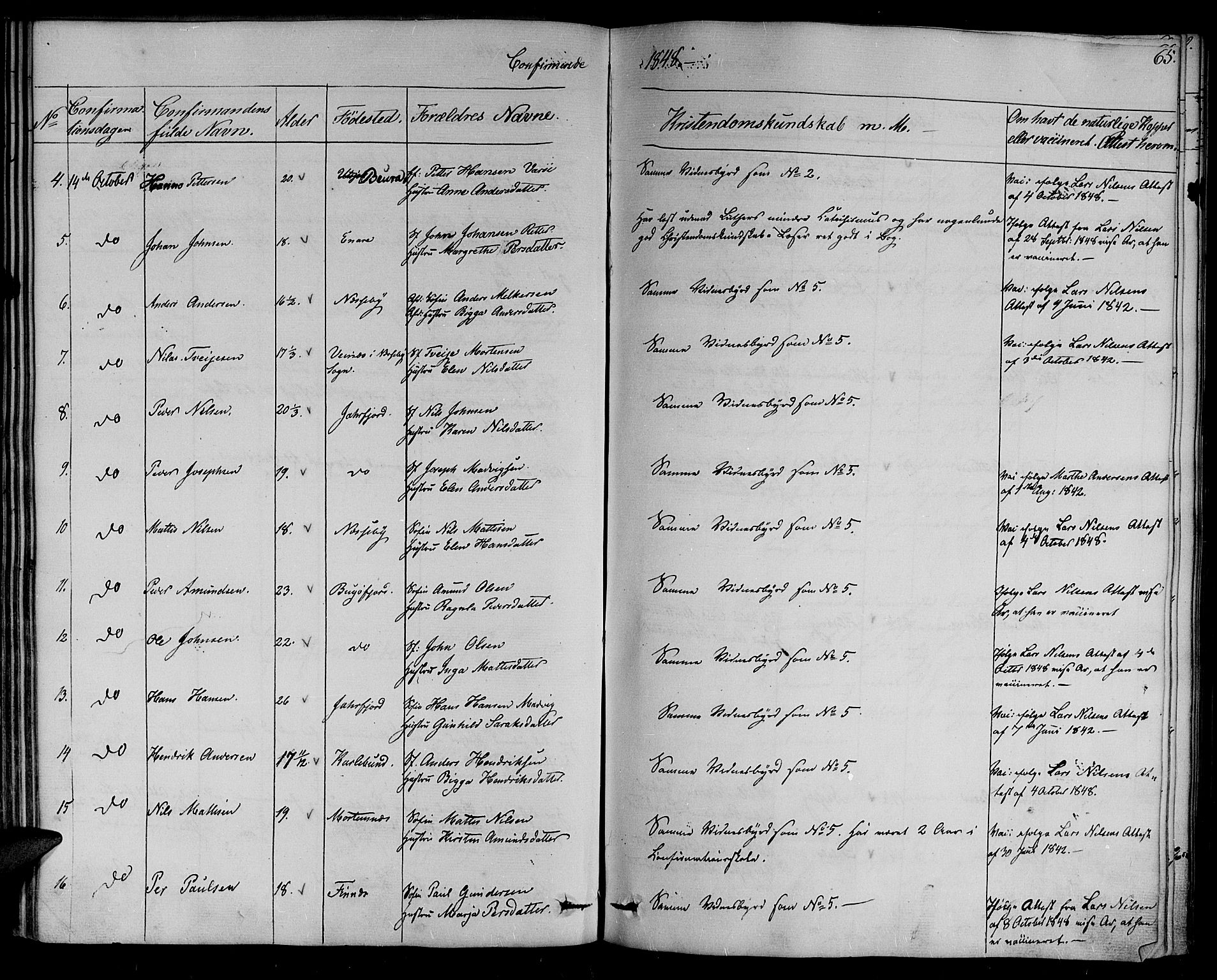 Nesseby sokneprestkontor, AV/SATØ-S-1330/H/Ha/L0001kirke: Parish register (official) no. 1, 1838-1855, p. 65