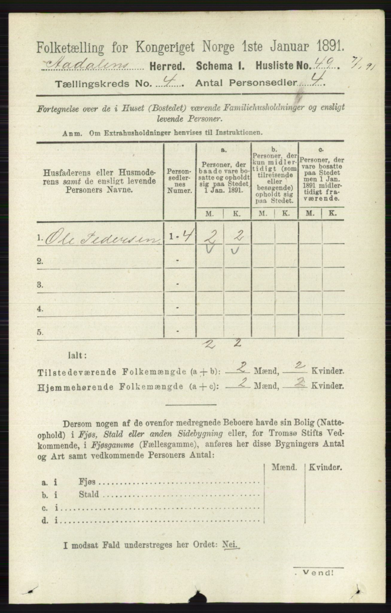 RA, 1891 census for 0614 Ådal, 1891, p. 1499