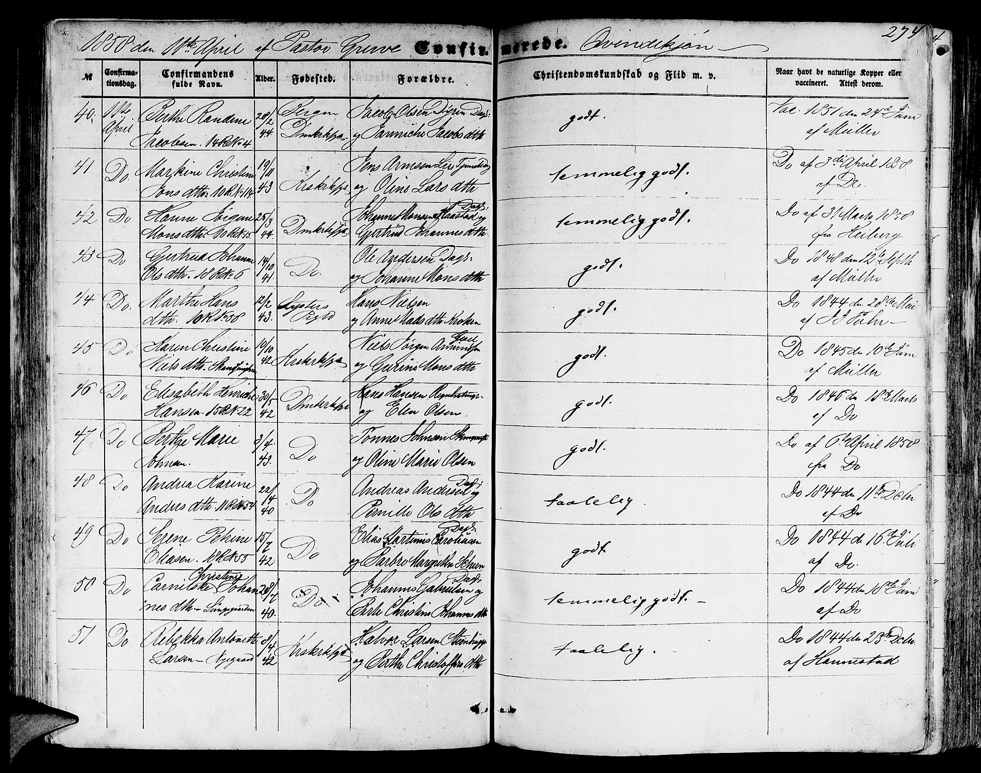 Domkirken sokneprestembete, SAB/A-74801/H/Hab/L0023: Parish register (copy) no. C 3, 1854-1880, p. 274