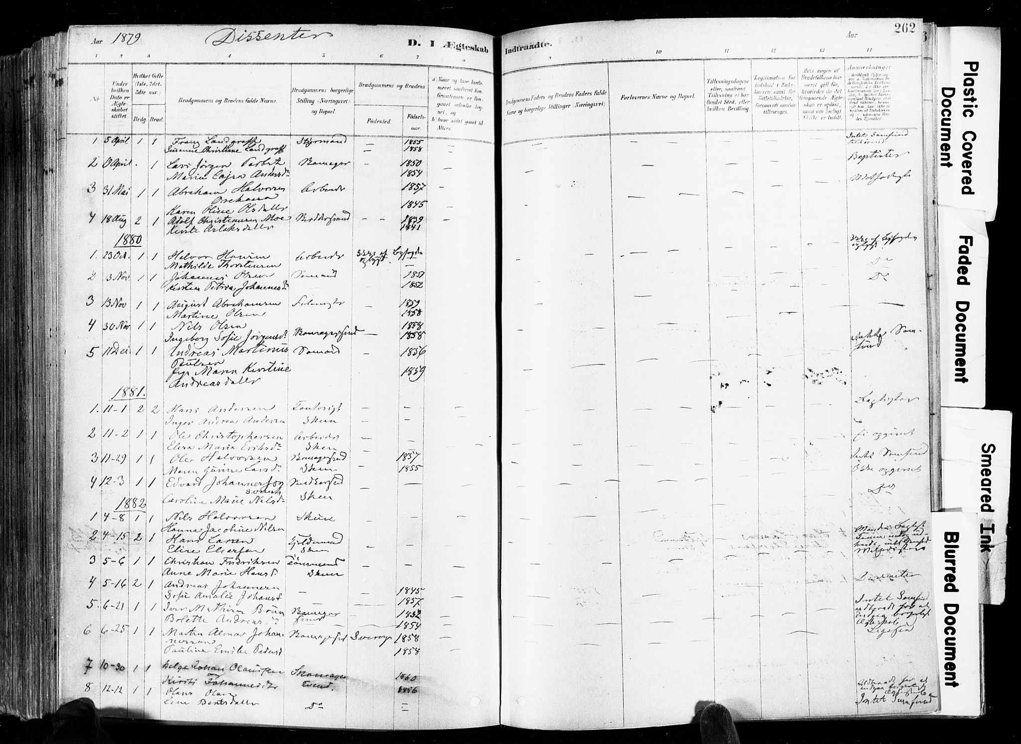 Skien kirkebøker, SAKO/A-302/F/Fa/L0009: Parish register (official) no. 9, 1878-1890, p. 262