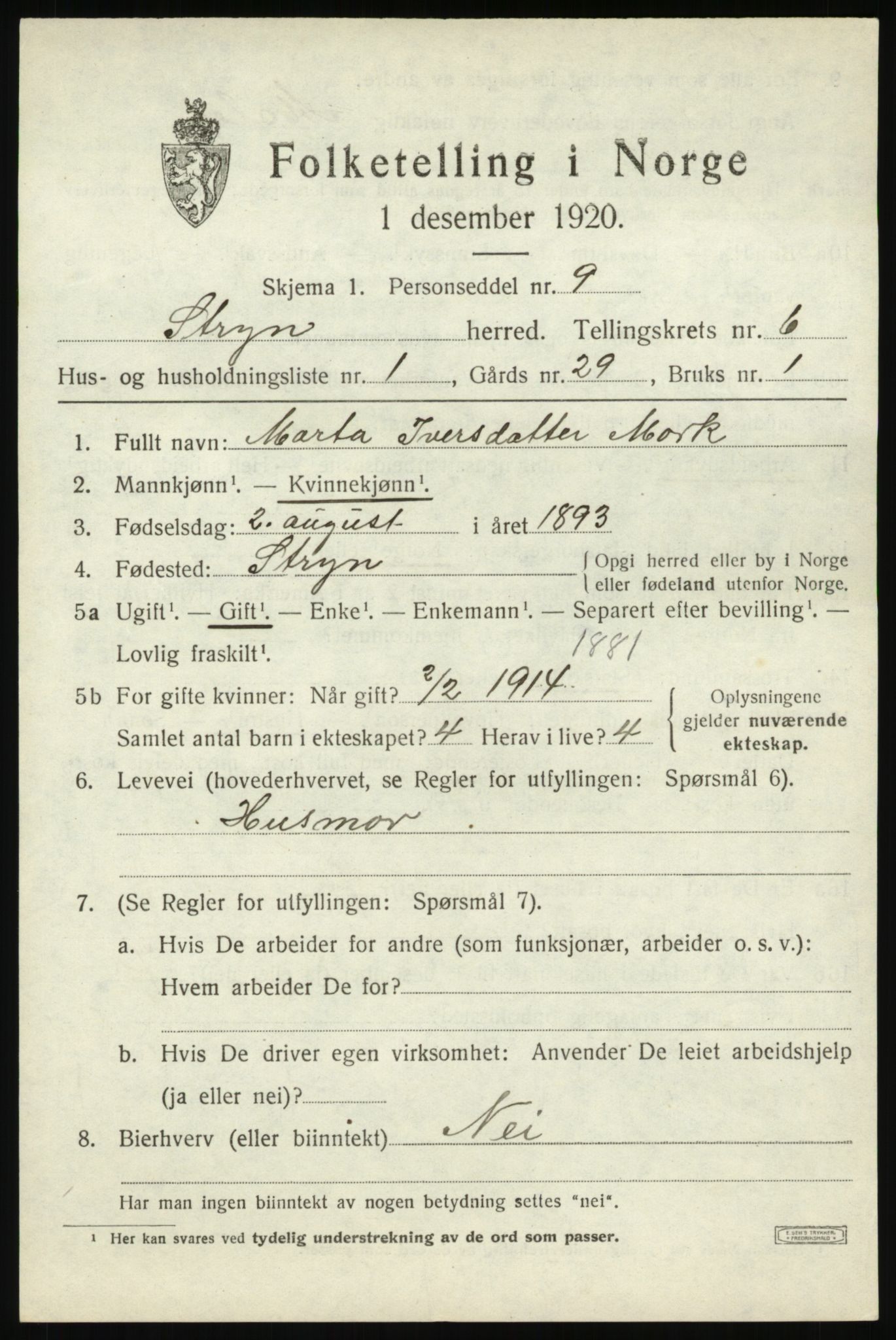 SAB, 1920 census for Stryn, 1920, p. 2630