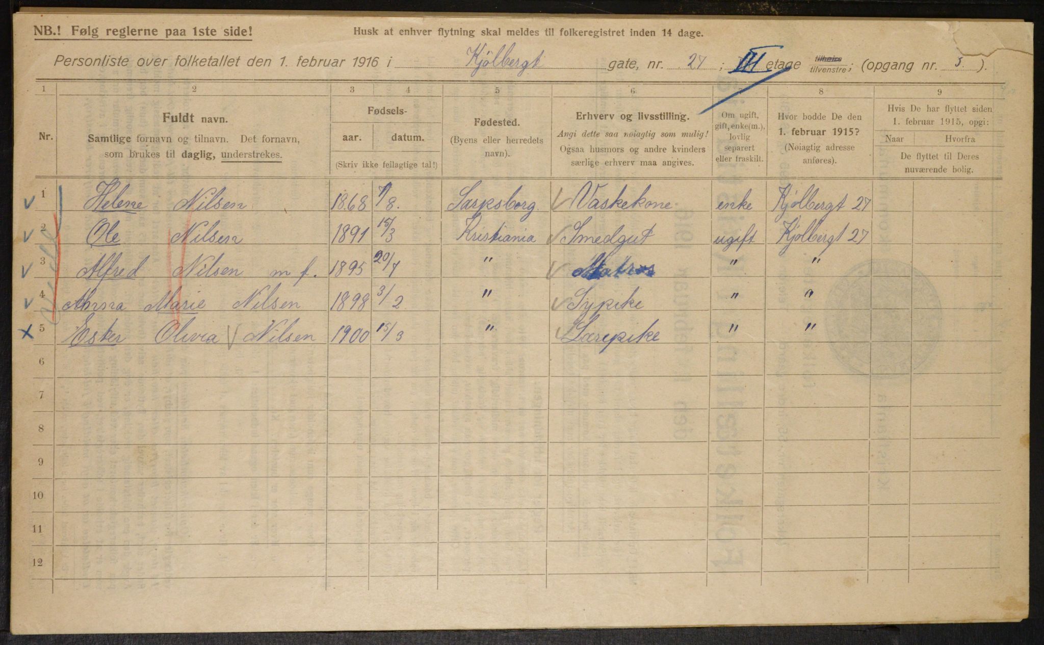 OBA, Municipal Census 1916 for Kristiania, 1916, p. 52963