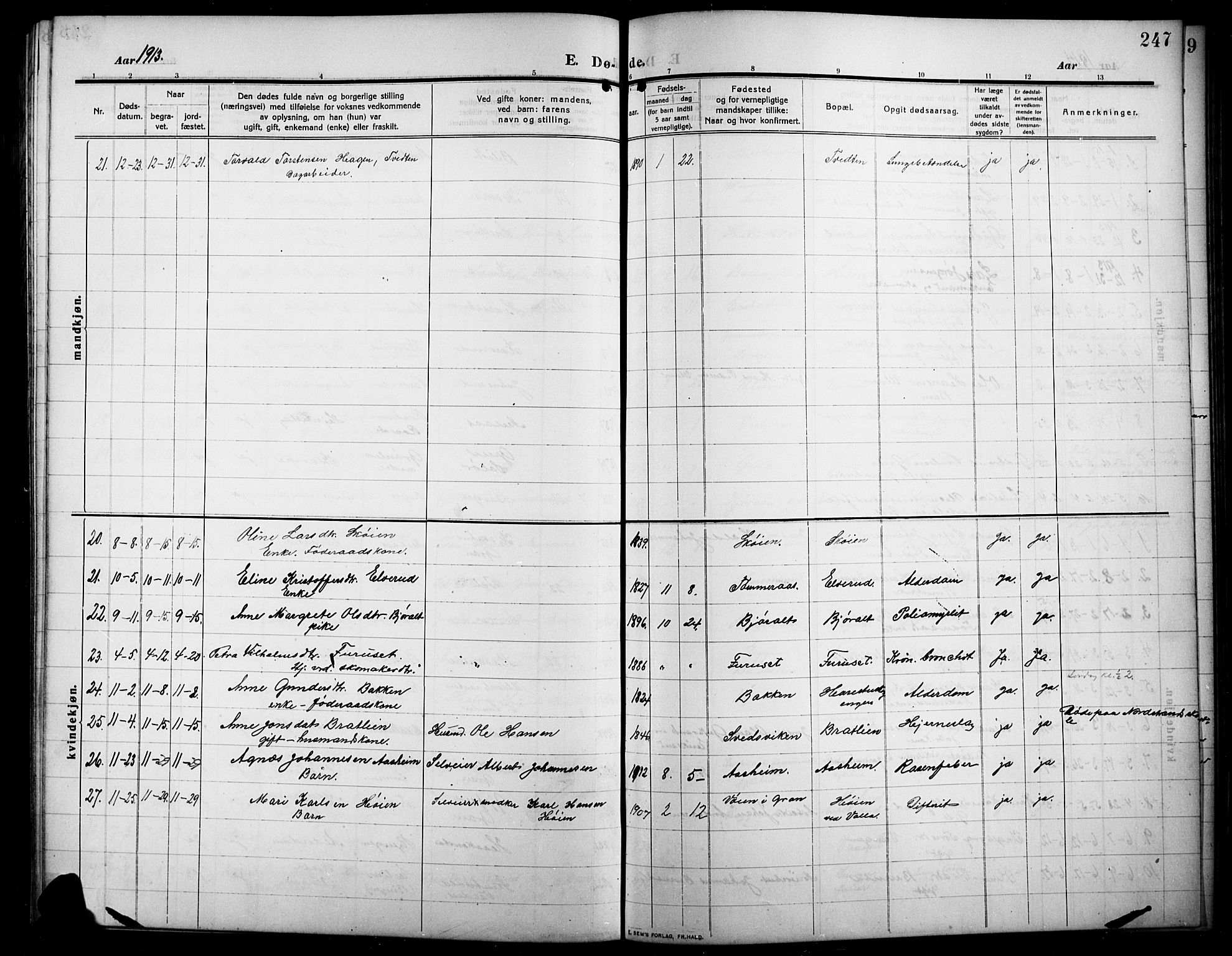 Lunner prestekontor, SAH/PREST-118/H/Ha/Hab/L0001: Parish register (copy) no. 1, 1909-1922, p. 247