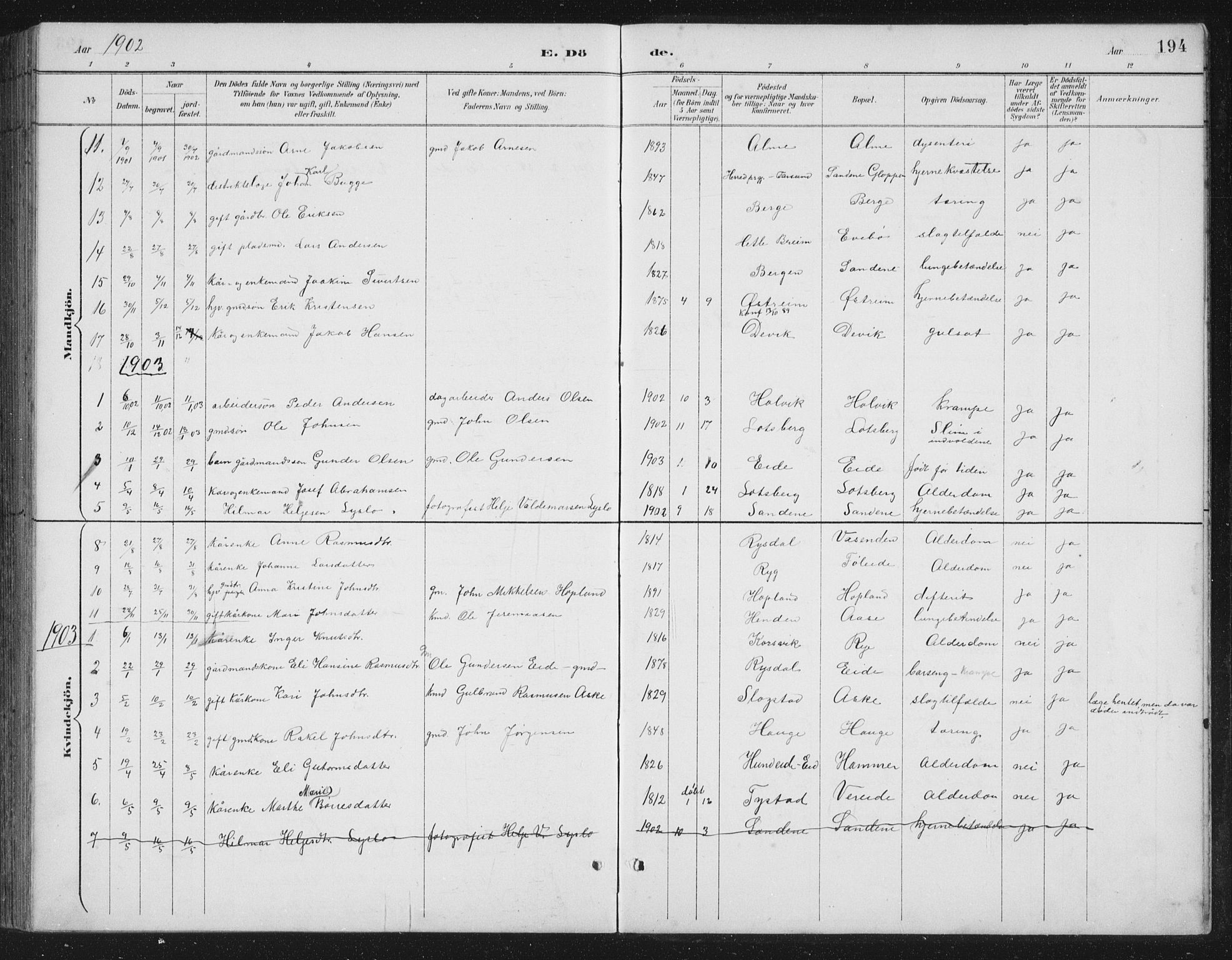 Gloppen sokneprestembete, AV/SAB-A-80101/H/Hab/Habb/L0002: Parish register (copy) no. B 2, 1889-1909, p. 194