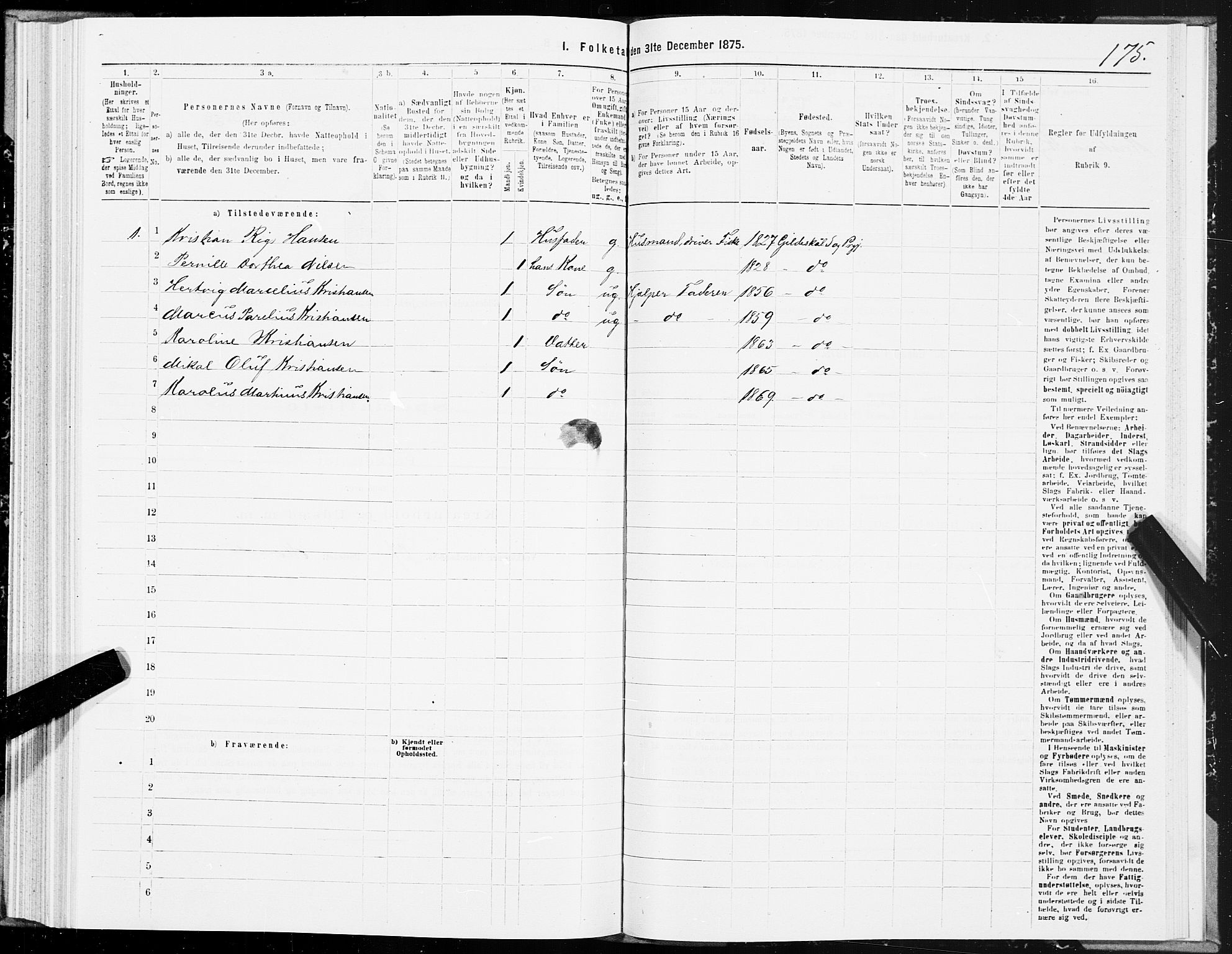 SAT, 1875 census for 1838P Gildeskål, 1875, p. 3175