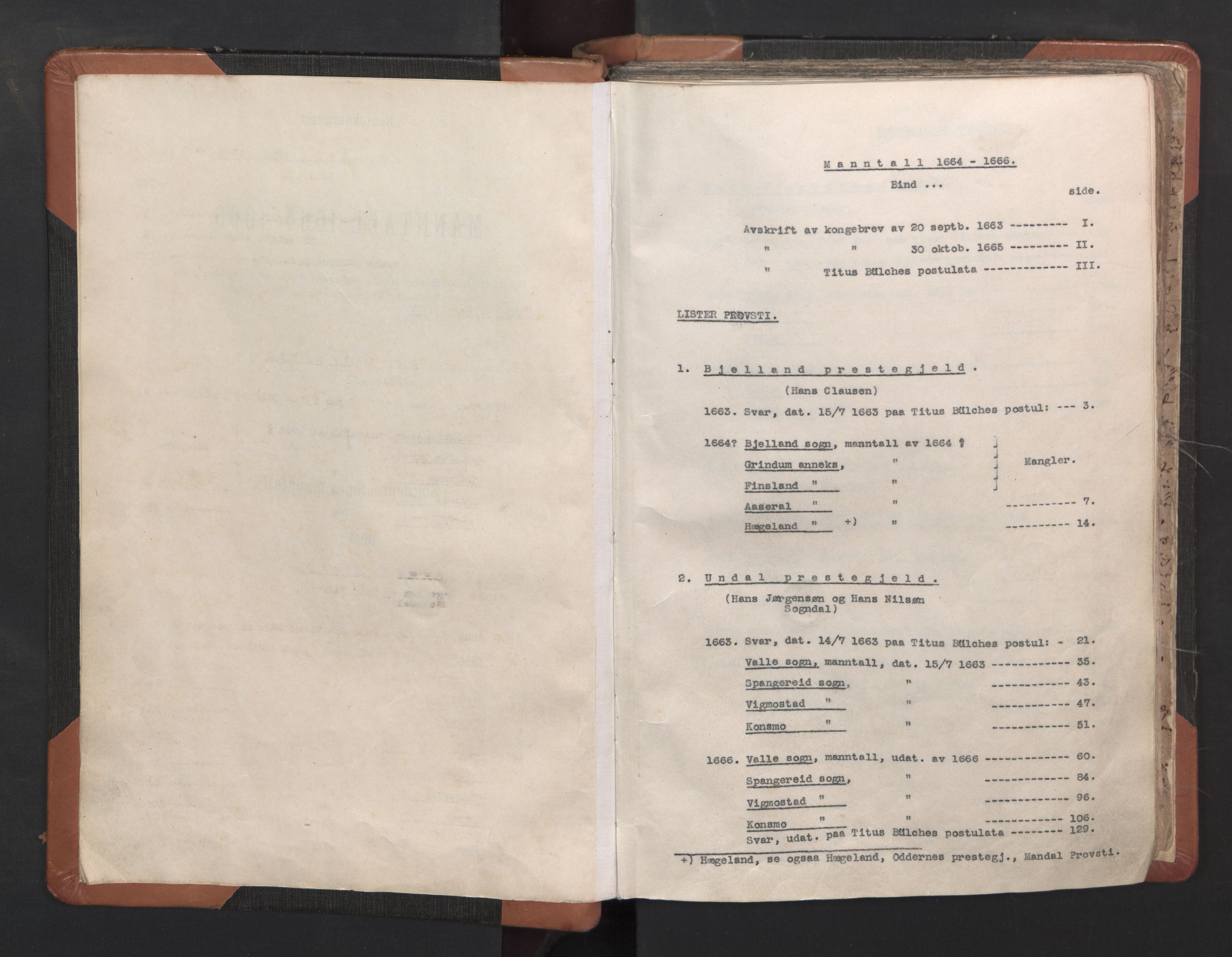 RA, Vicar's Census 1664-1666, no. 16: Lista deanery, 1664-1666