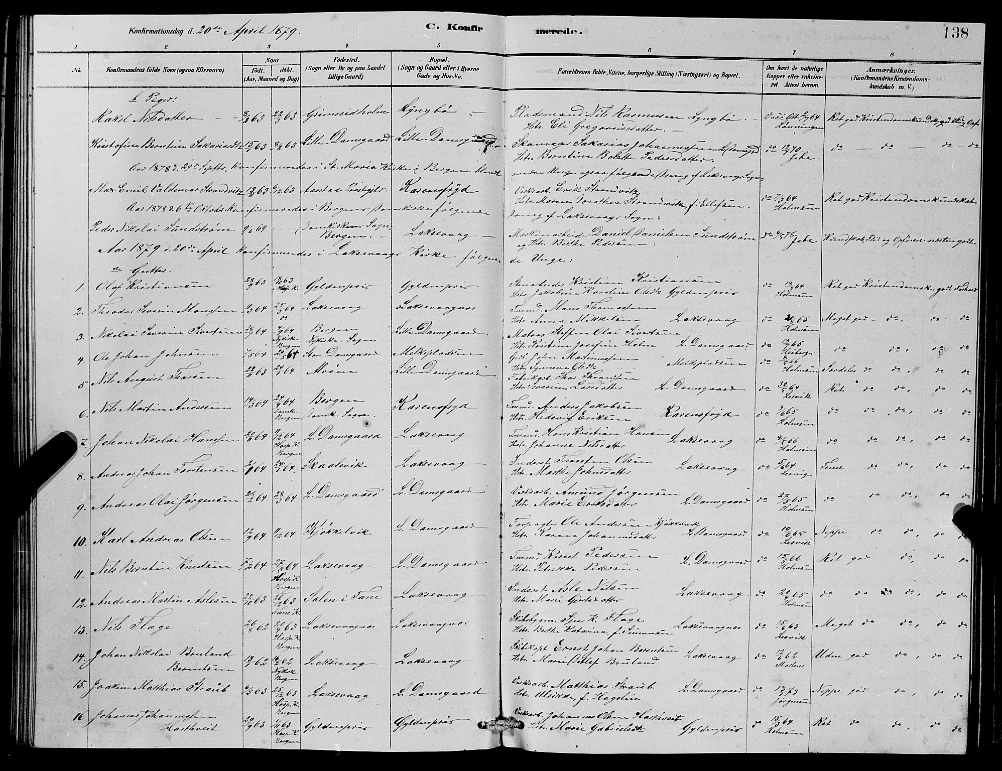 Laksevåg Sokneprestembete, SAB/A-76501/H/Ha/Hab/Haba/L0002: Parish register (copy) no. A 2, 1877-1887, p. 138