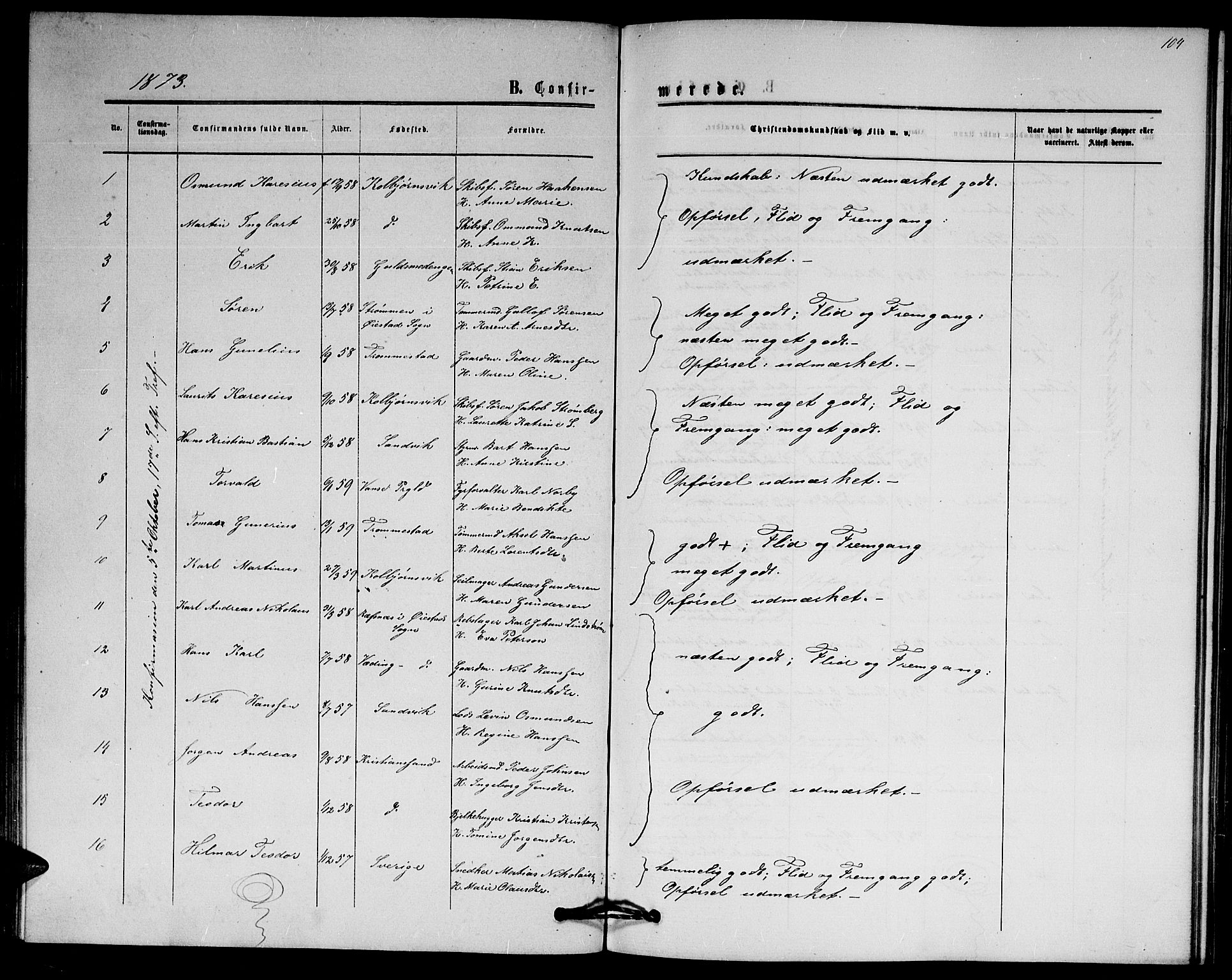 Hisøy sokneprestkontor, SAK/1111-0020/F/Fb/L0002: Parish register (copy) no. B 2, 1873-1885, p. 104