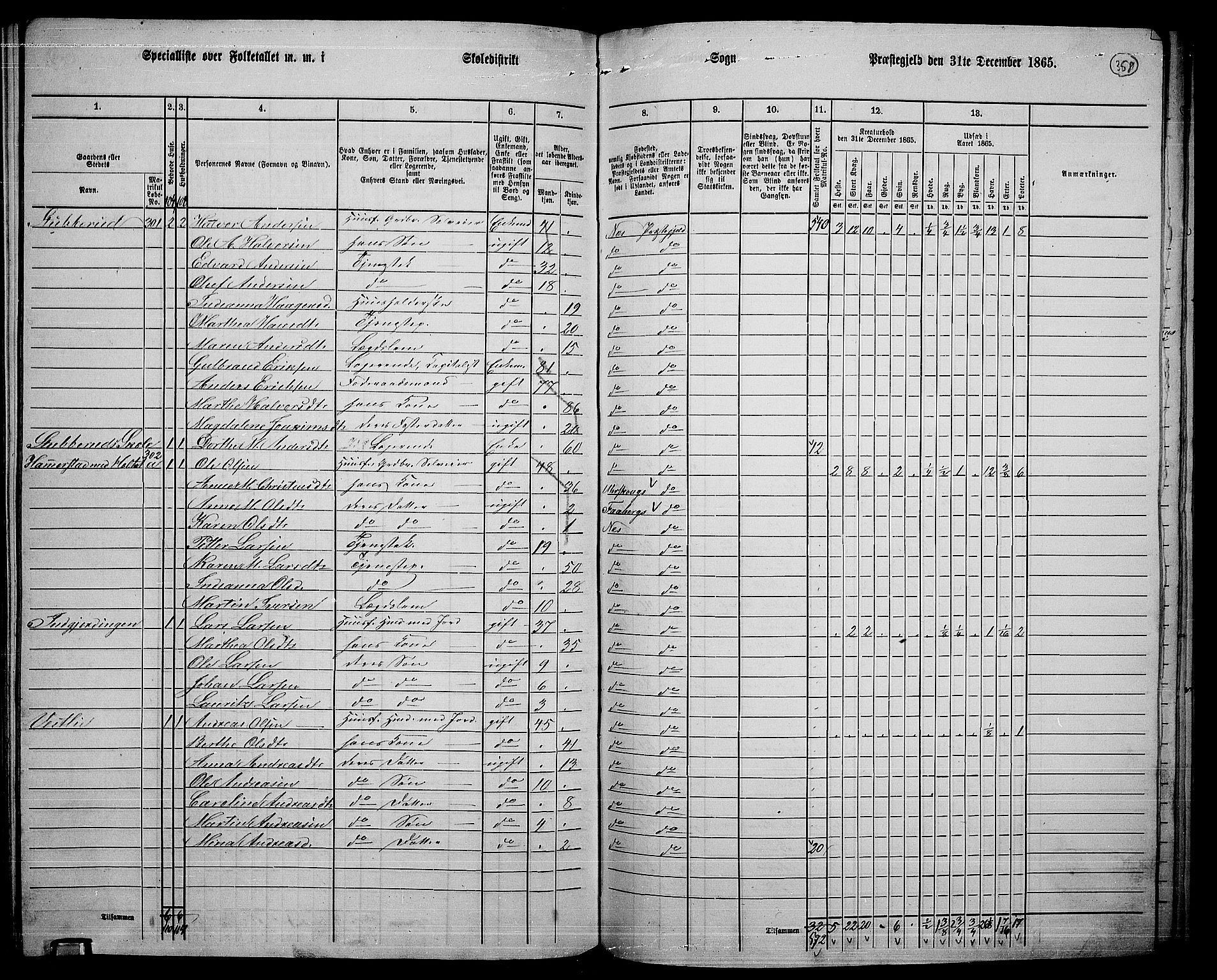 RA, 1865 census for Nes, 1865, p. 329