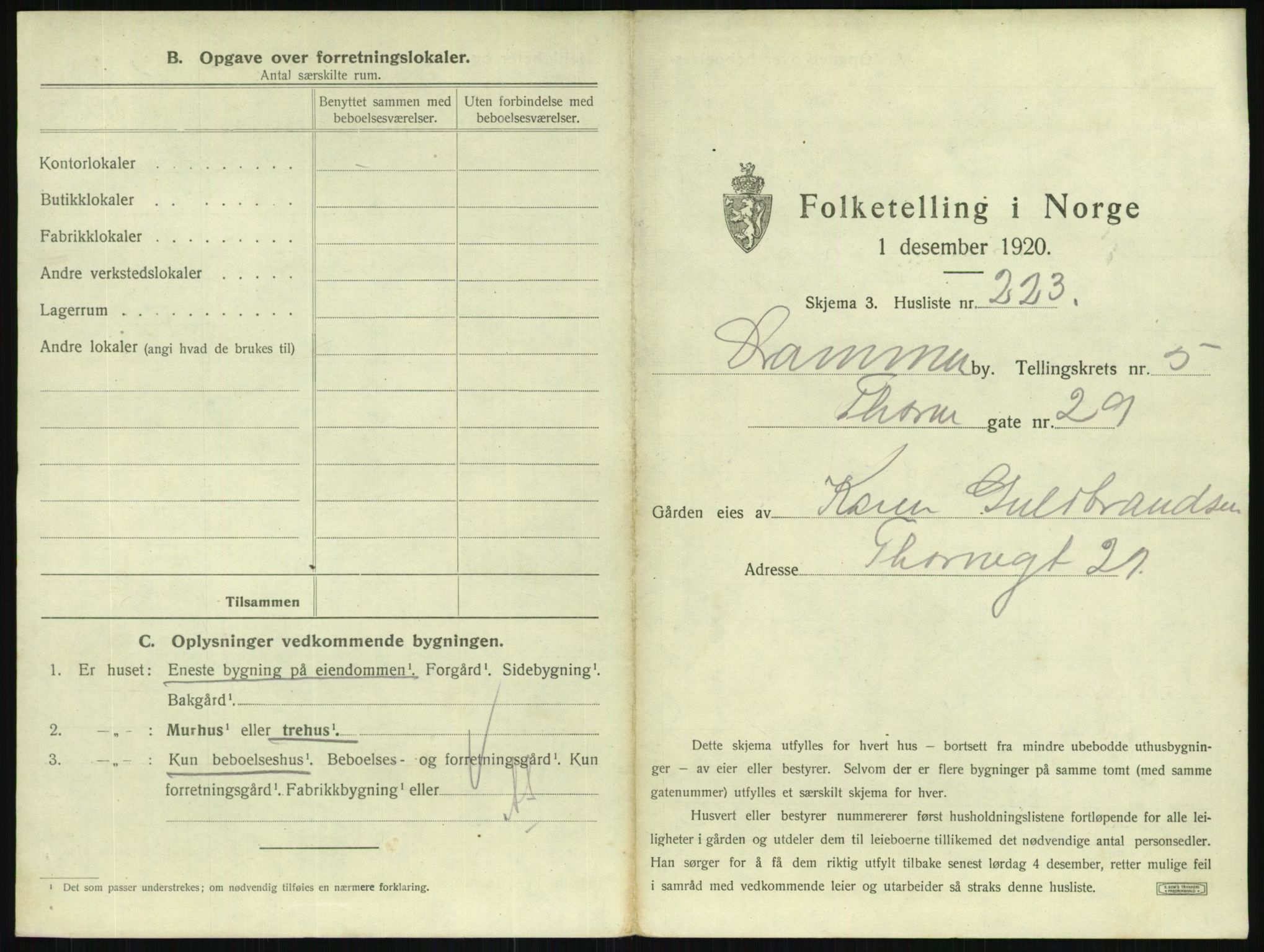 SAKO, 1920 census for Drammen, 1920, p. 2660