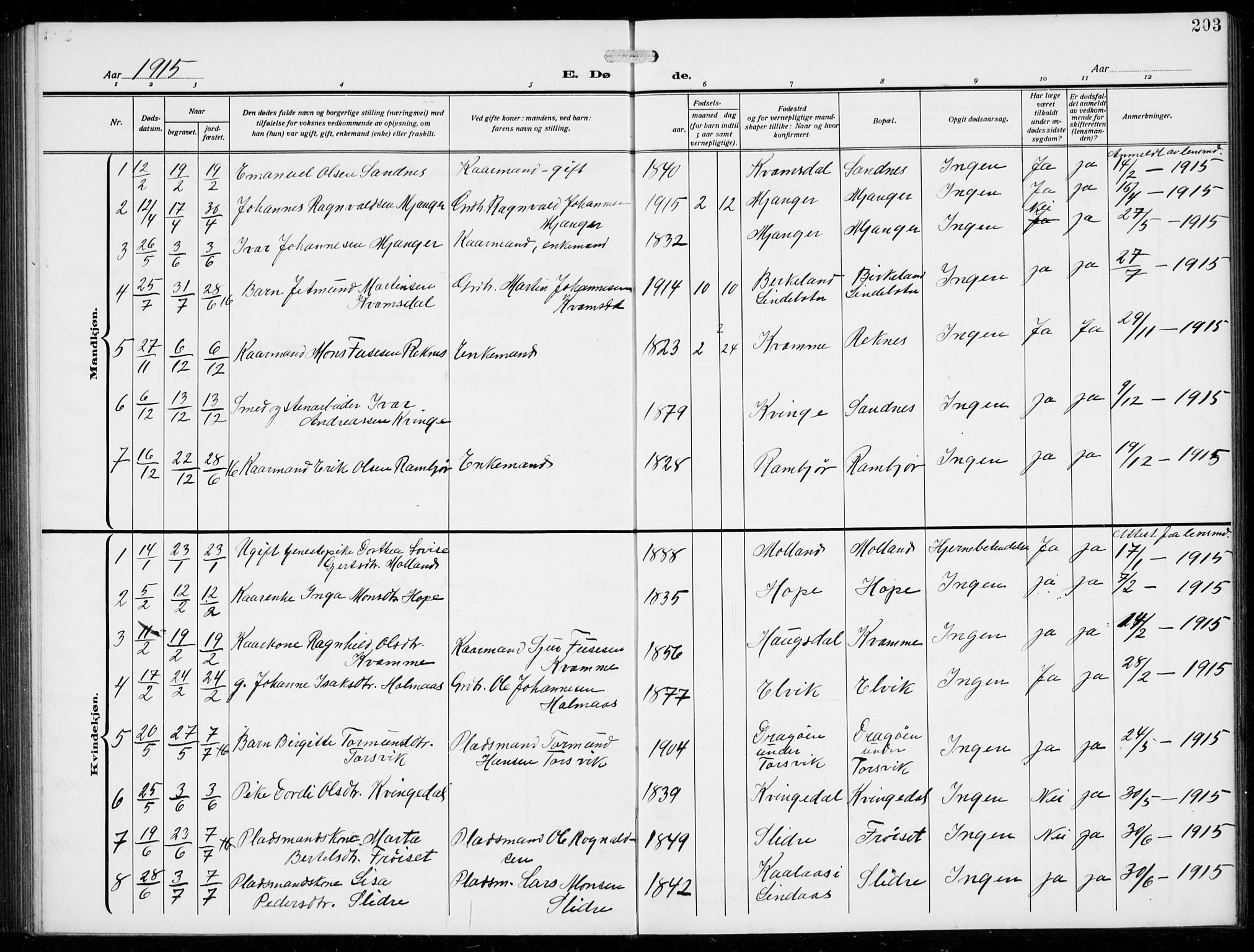 Masfjorden Sokneprestembete, SAB/A-77001: Parish register (copy) no. B  2, 1912-1939, p. 203