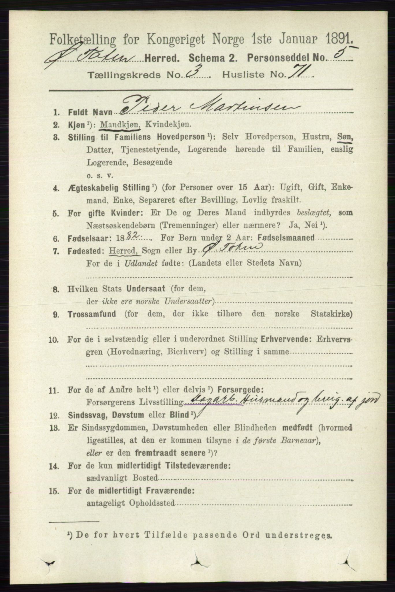 RA, 1891 census for 0528 Østre Toten, 1891, p. 1970