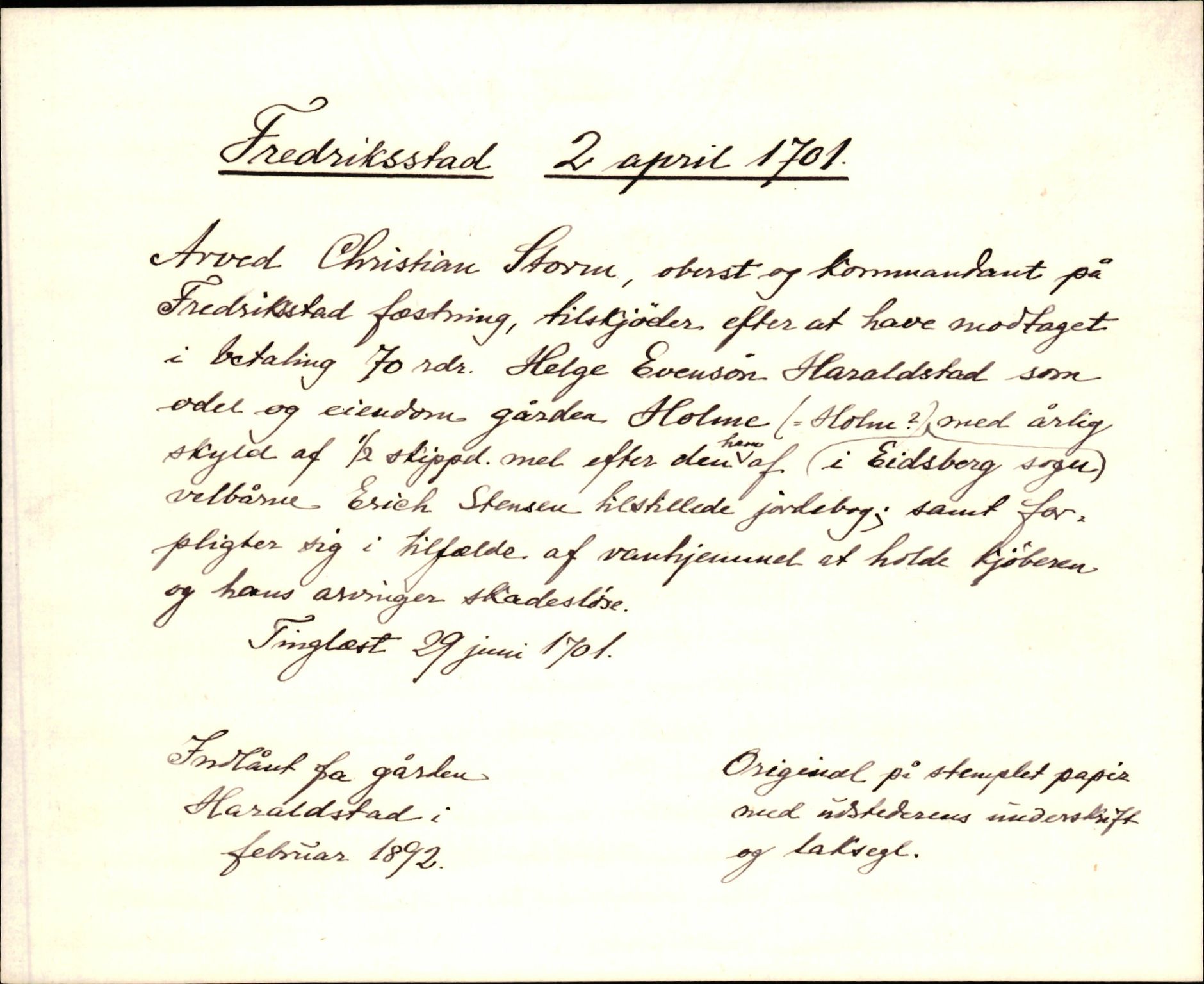 Riksarkivets diplomsamling, AV/RA-EA-5965/F35/F35d/L0006: Innlånte diplomer, seddelregister, 1691-1858, p. 185