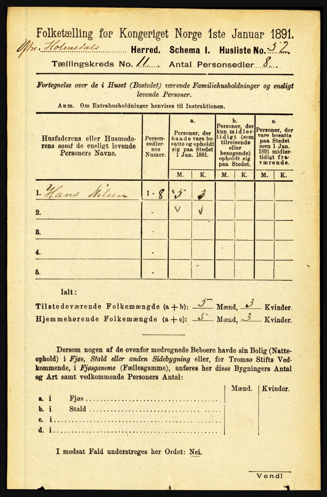 RA, 1891 census for 1429 Ytre Holmedal, 1891, p. 2779