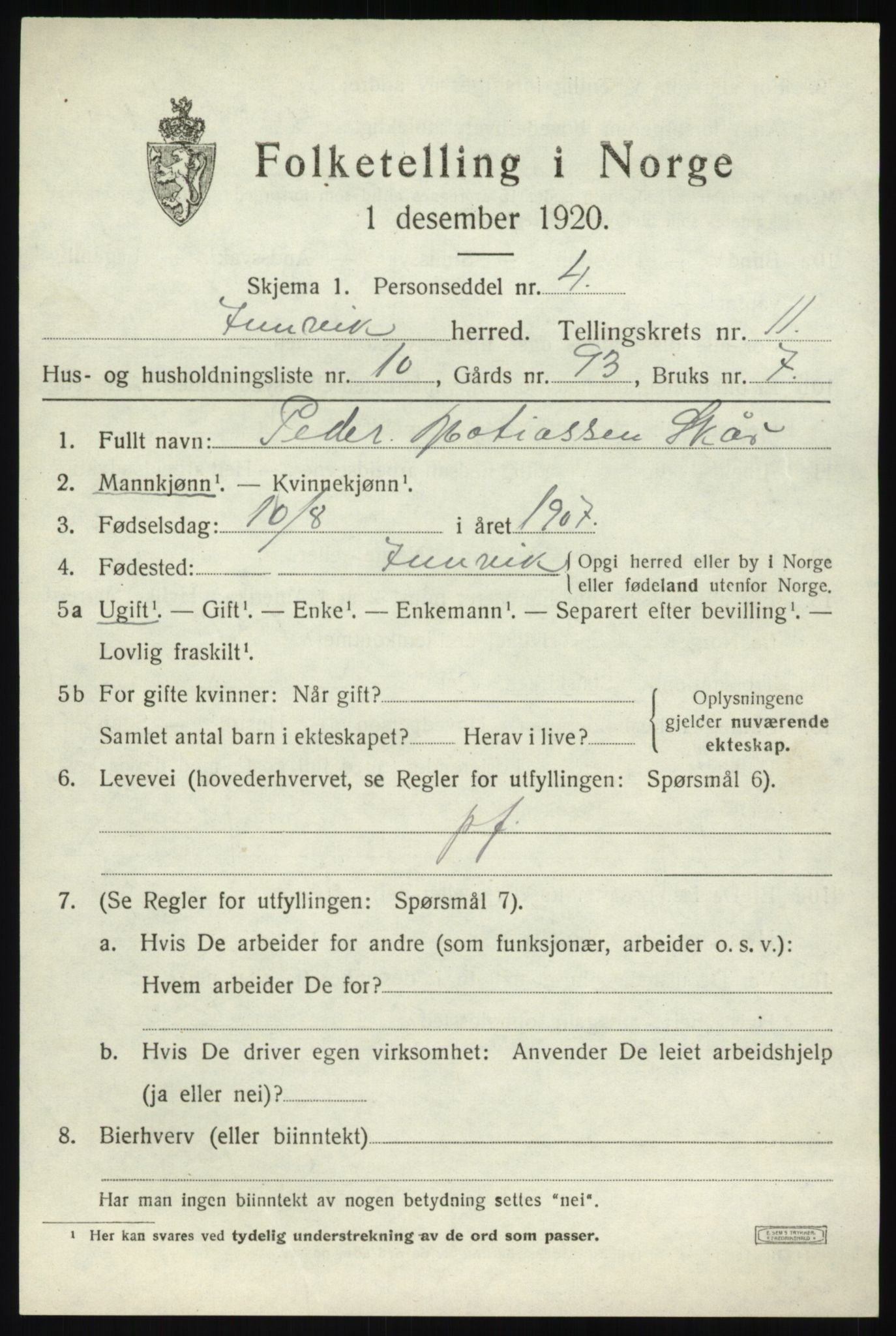 SAB, 1920 census for Innvik, 1920, p. 4637