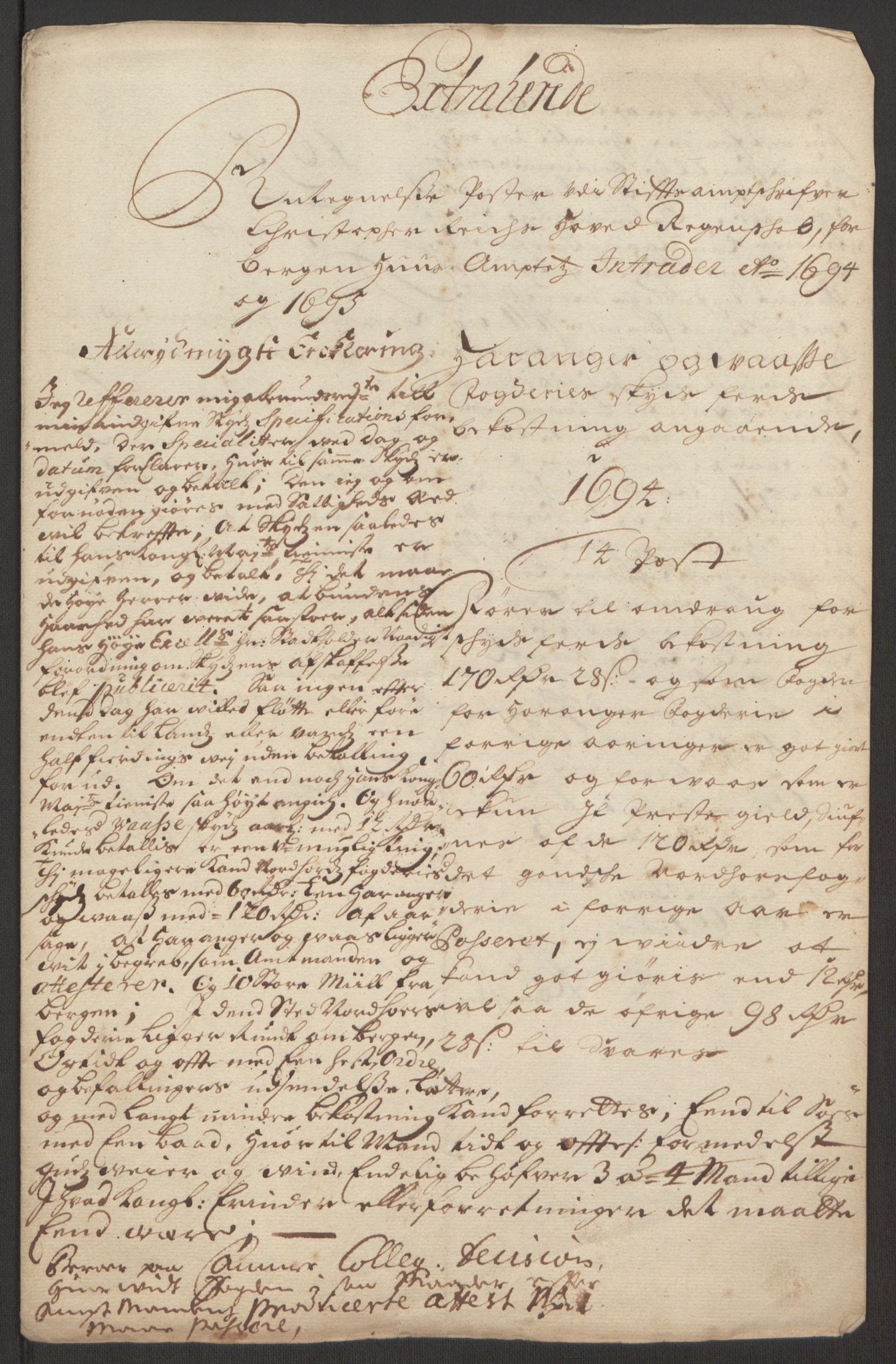 Rentekammeret inntil 1814, Reviderte regnskaper, Fogderegnskap, AV/RA-EA-4092/R48/L2976: Fogderegnskap Sunnhordland og Hardanger, 1695-1696, p. 220