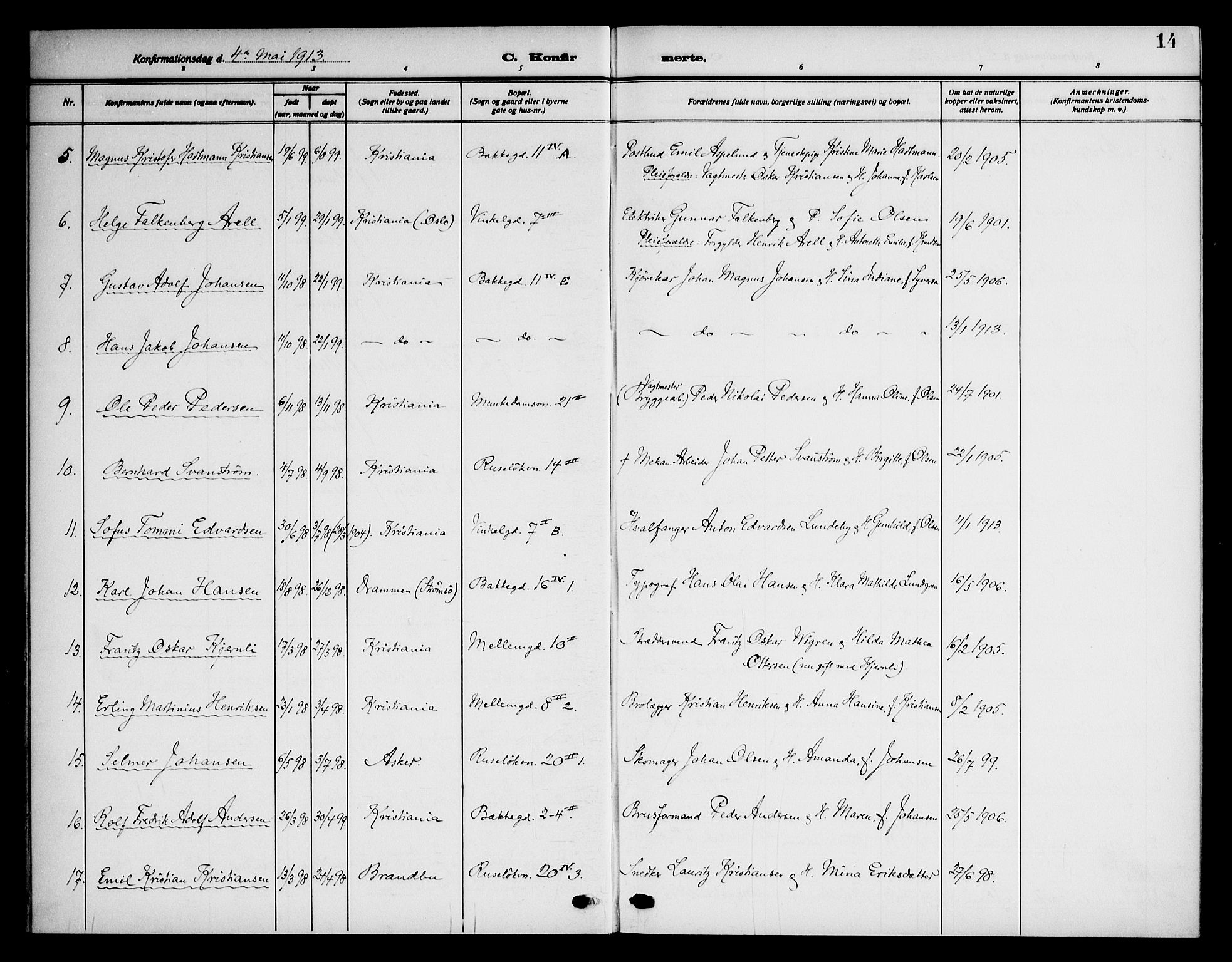 Piperviken prestekontor Kirkebøker, SAO/A-10874/F/L0001: Parish register (official) no. 1, 1911-1958, p. 14