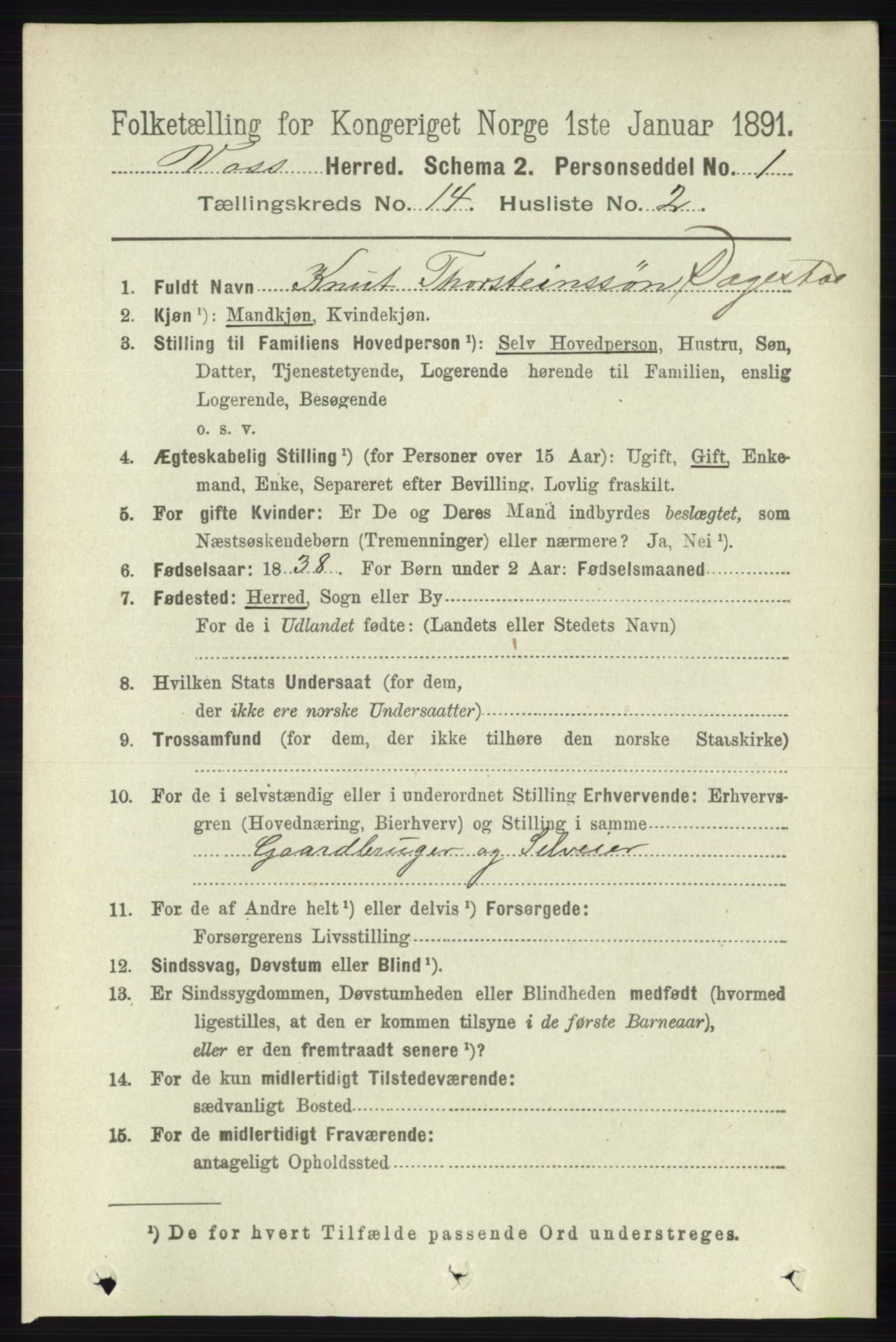 RA, 1891 census for 1235 Voss, 1891, p. 7267